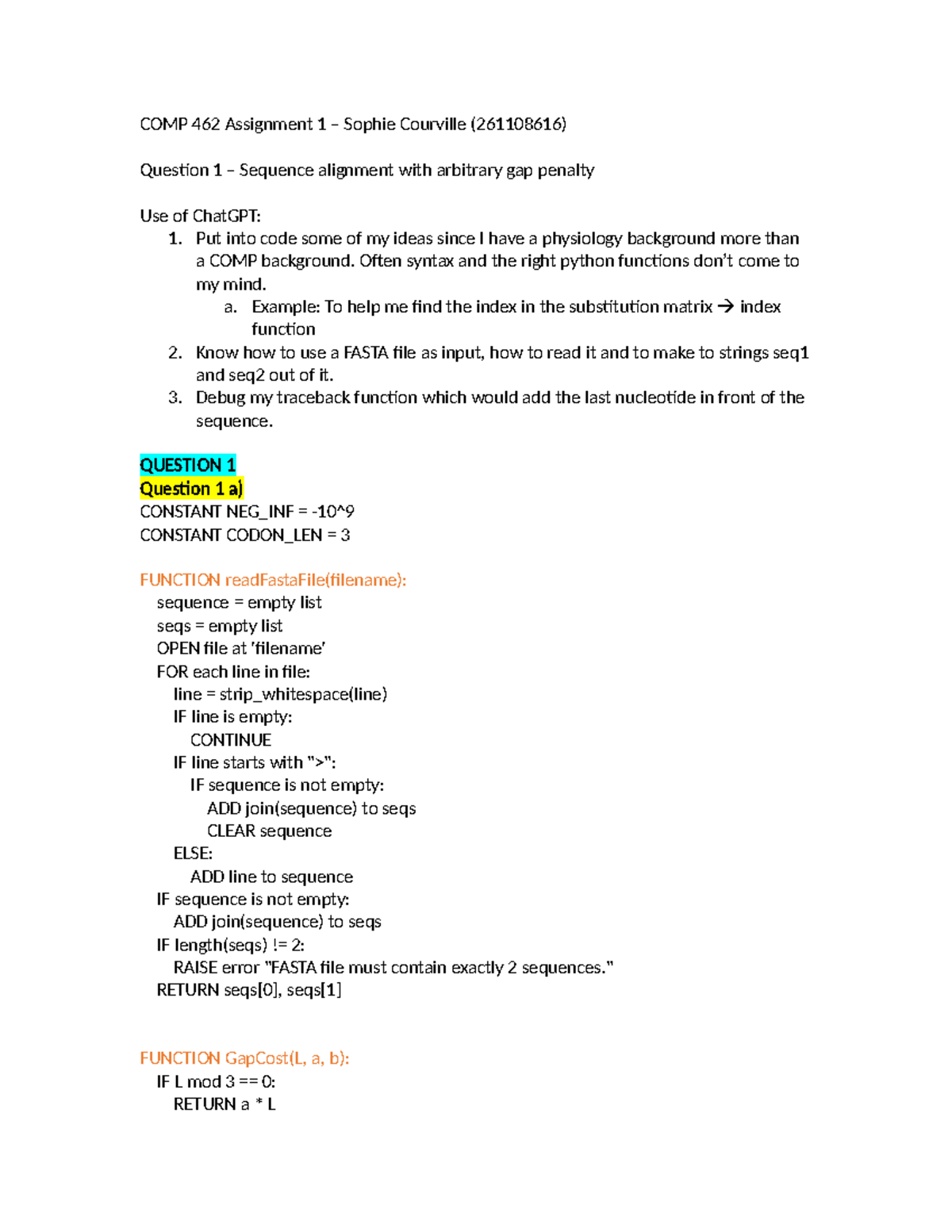 COMP 462 Assignment 1: Sequence Alignment Techniques and Analysis - Studocu
