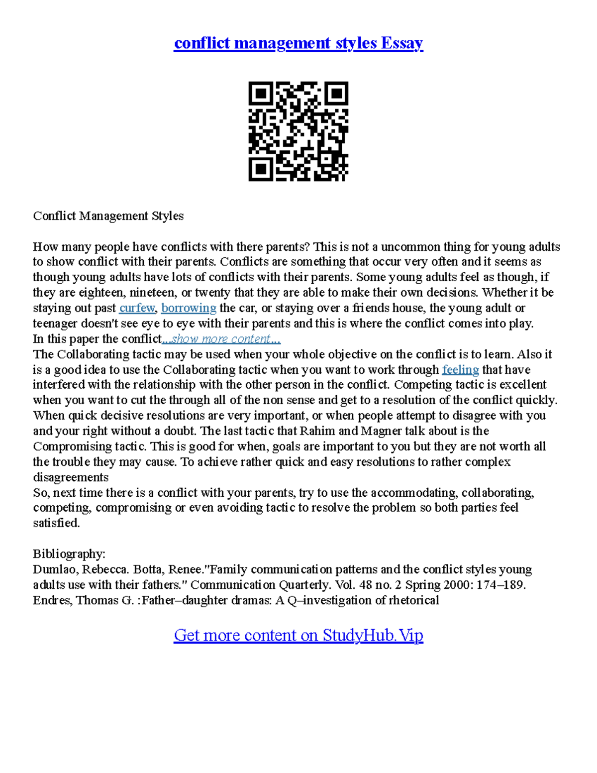 Essay on Conflict Management Styles: Analyzing Different Approaches ...