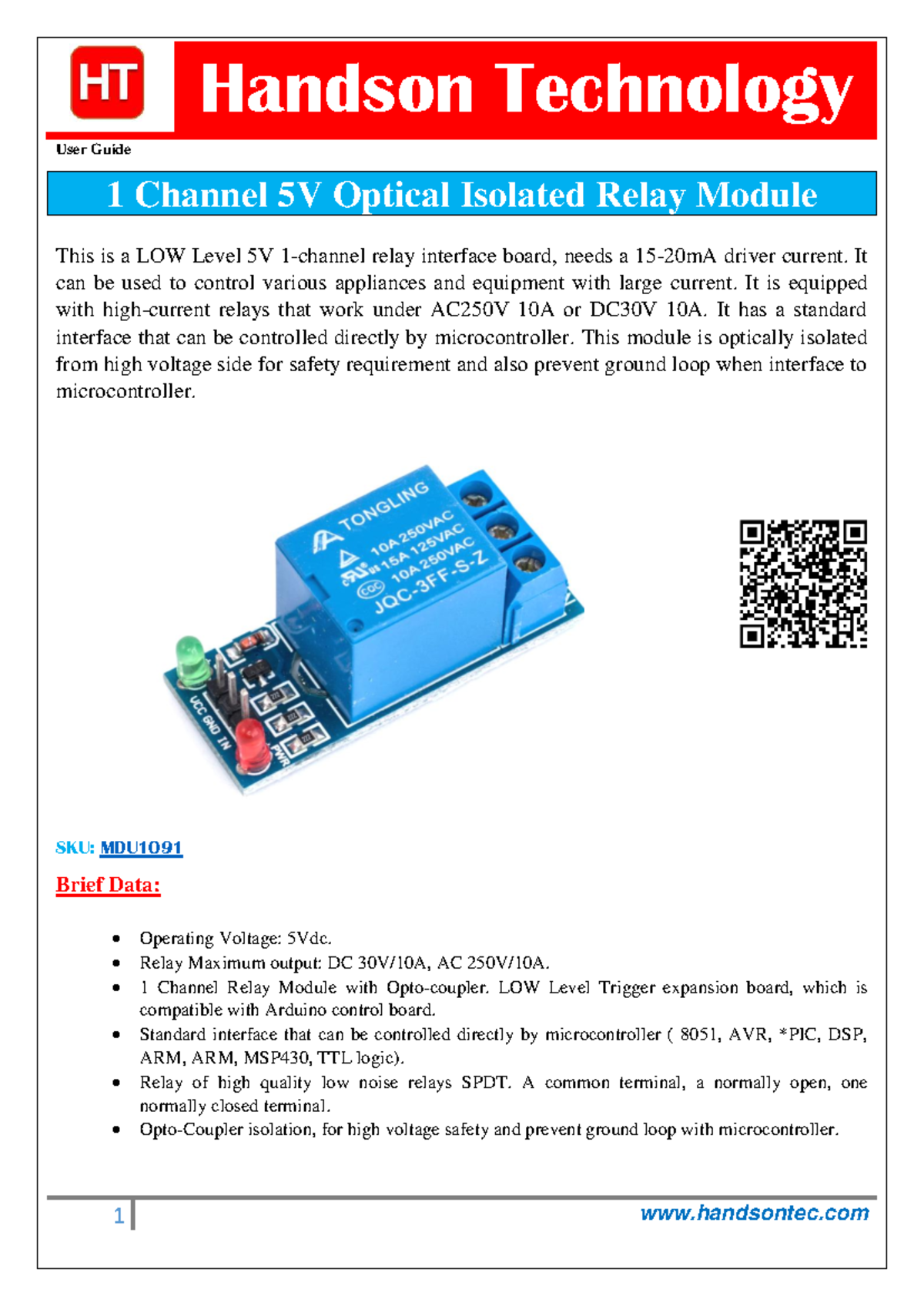 1 Channel 5V Optical Isolated Relay Module User Guide - Studocu