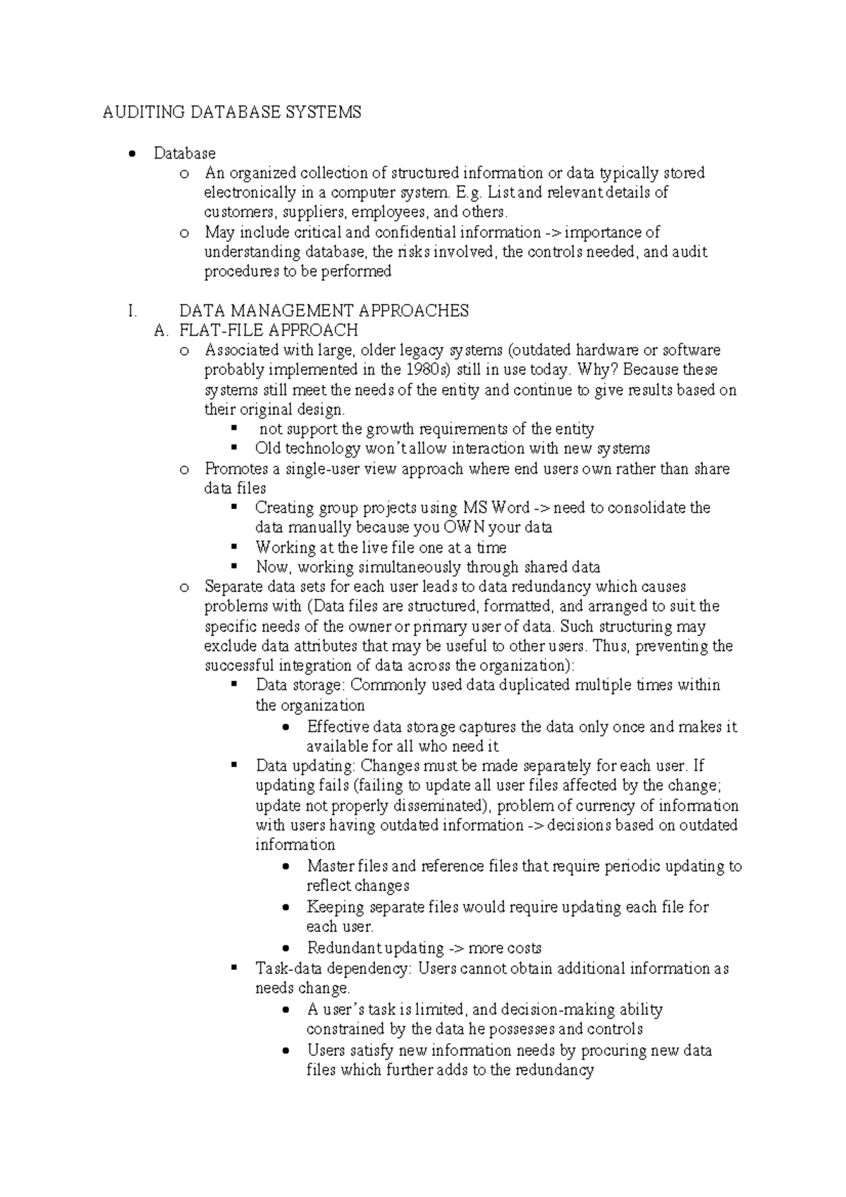 Auditing Database Systems - AUDITING DATABASE SYSTEMS Database o An ...