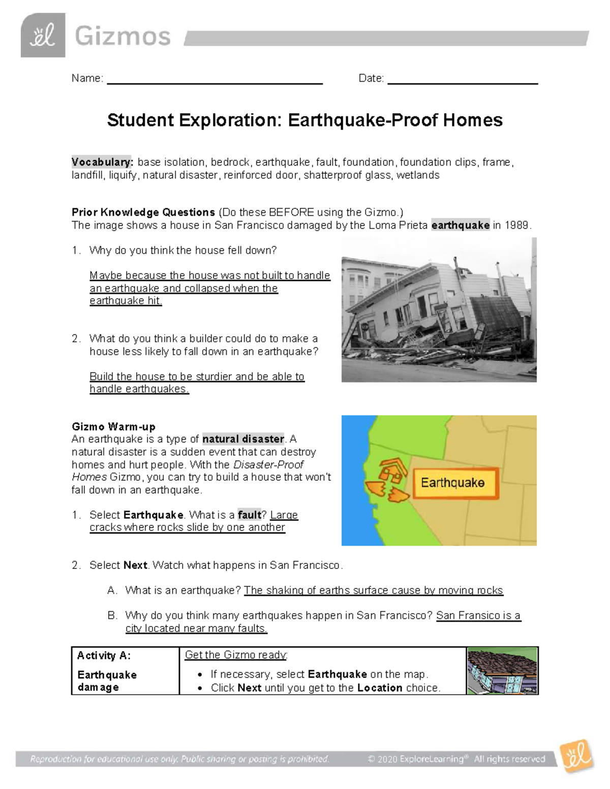 Earthquake proof homes gizmos se - Name: Date: Student Exploration ...
