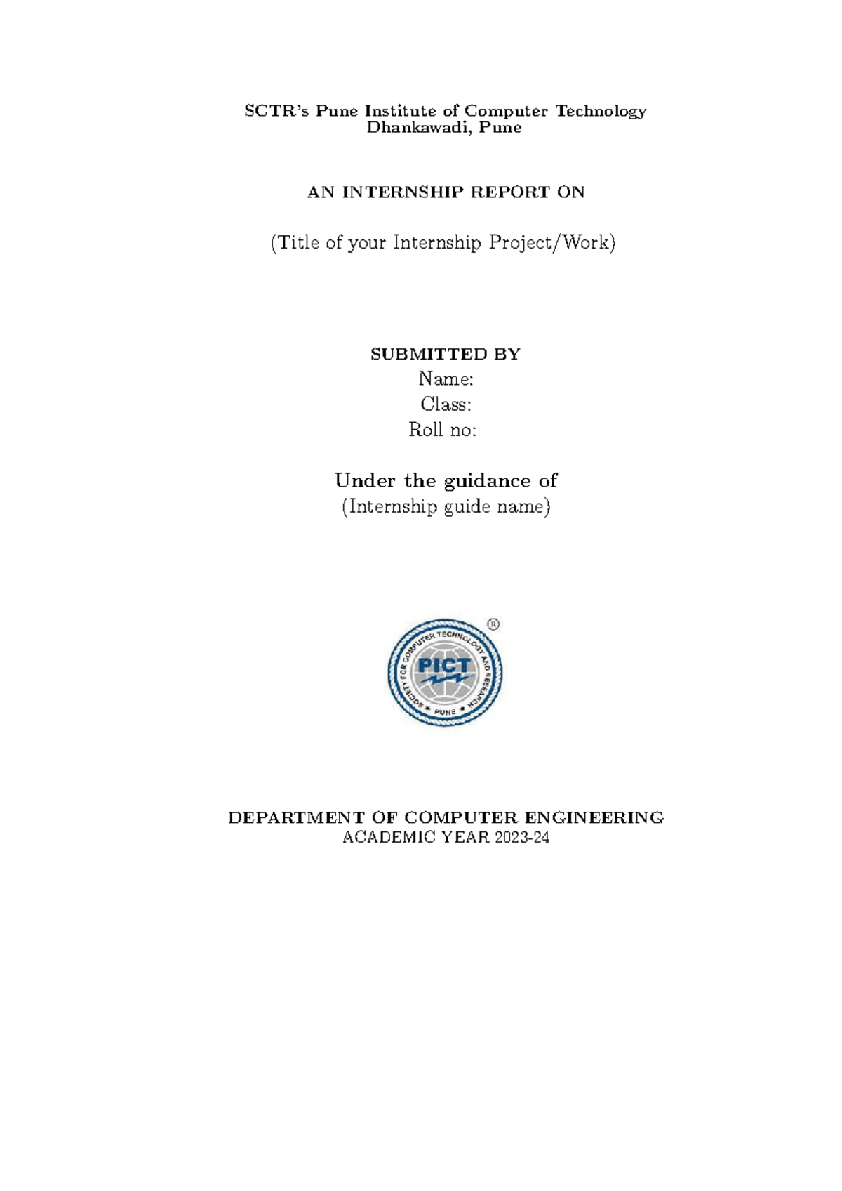 Internship Report Format for Computer Engineering 2023-2024 - Studocu
