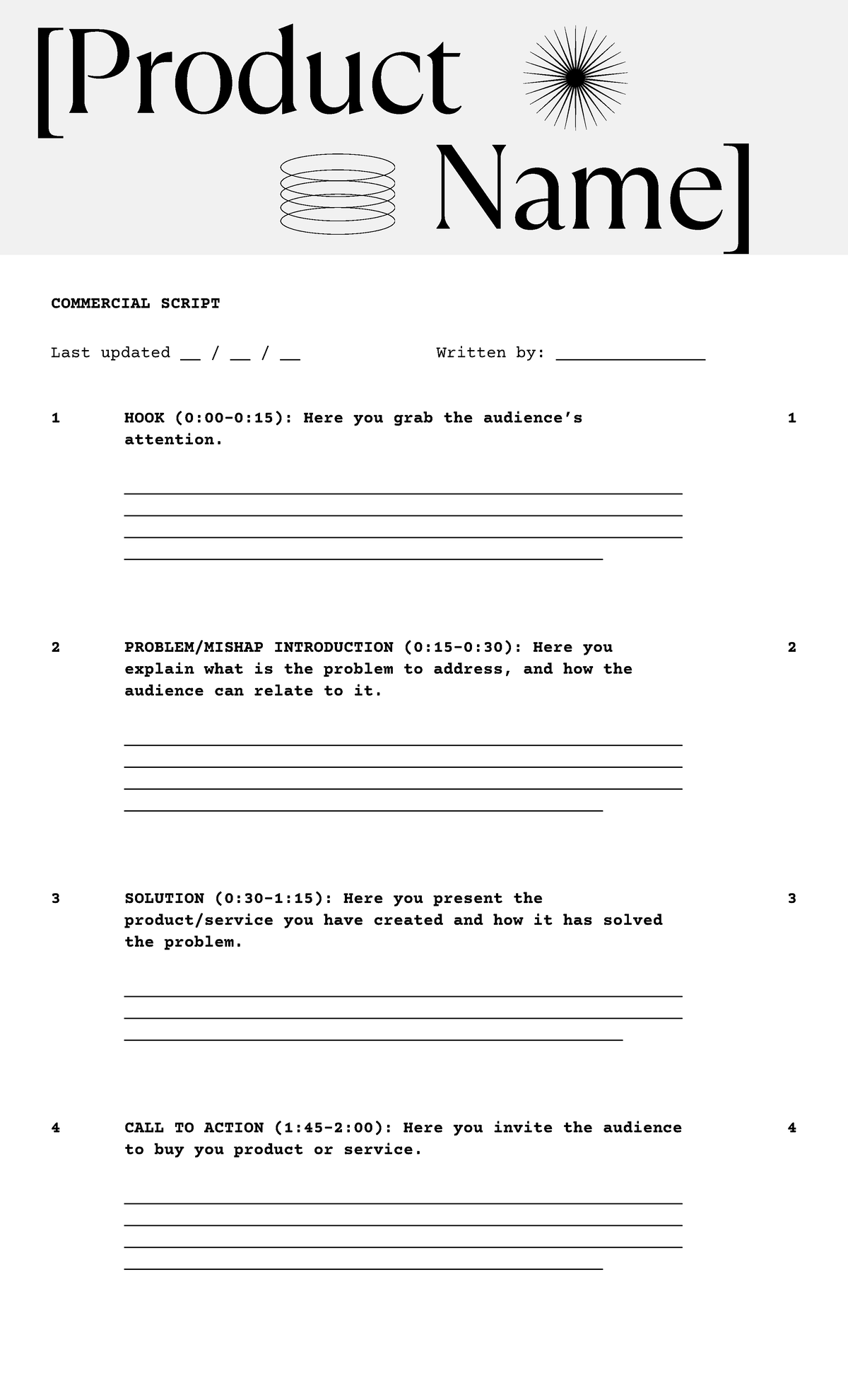 Template for the script - SUB TASK A - [Product Name] COMMERCIAL SCRIPT ...