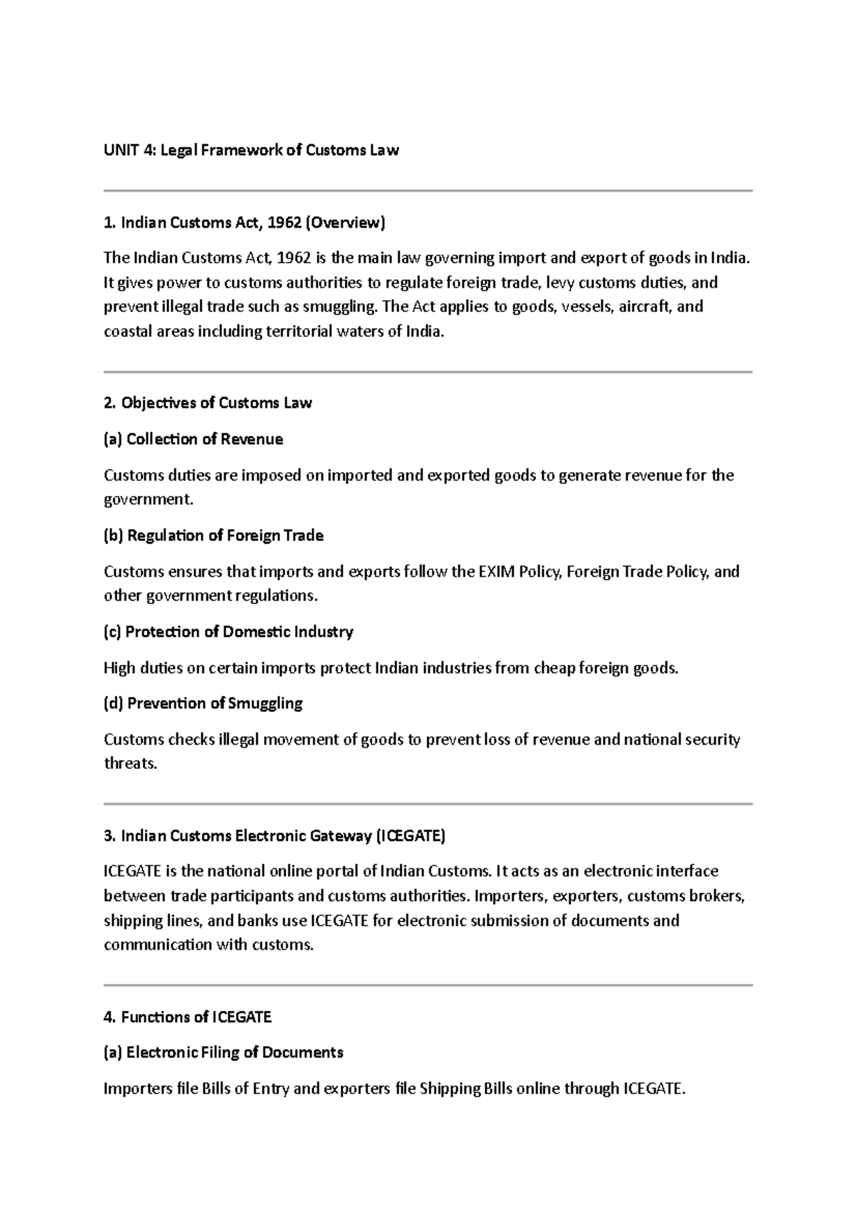 Ch 4 & 5: Notes on Export & Import - Legal Framework of Customs Law ...