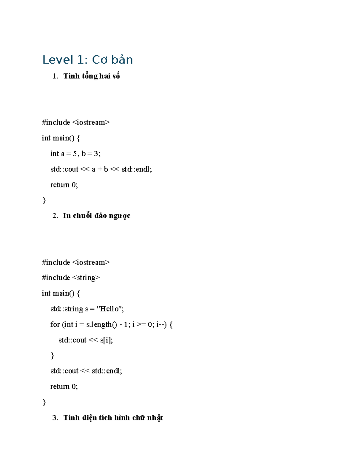 Level 1-4: C++ Programming Exercises and Solutions - Studocu