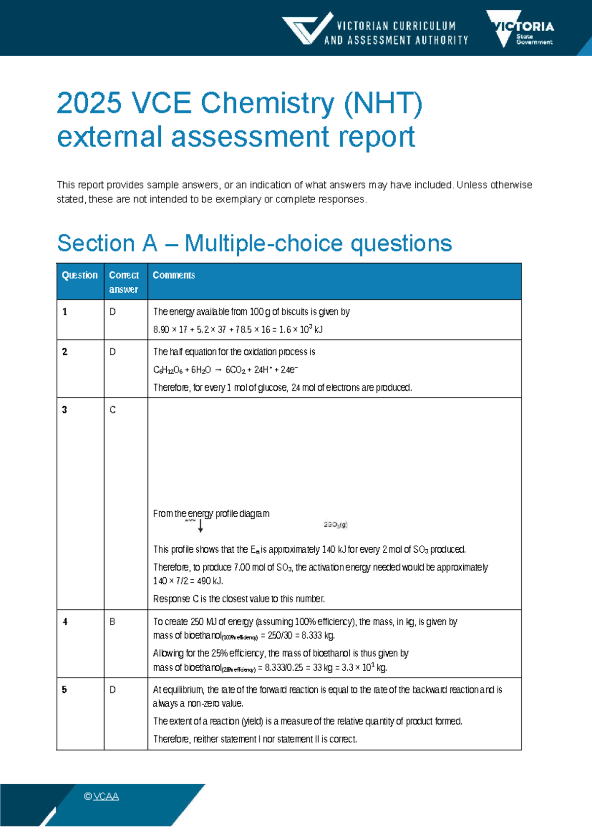 2025 VCE Chemistry (NHT) External Assessment Report Insights - Studocu