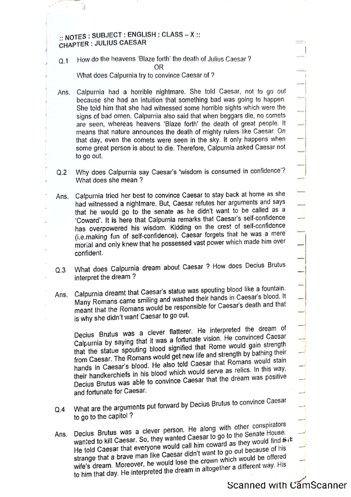 Juliuscaesarnotes - study the notes - NOTES SUBJECT : ENGLISH : CLASS ...