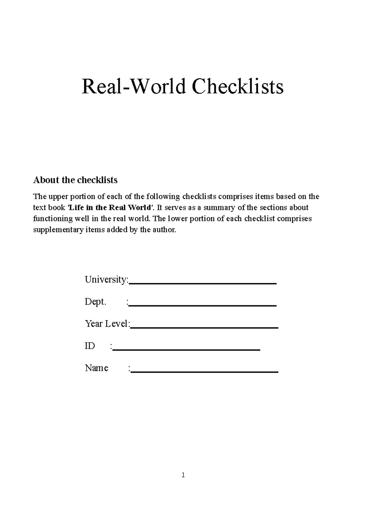 FTU2024 Real-World-Checklists - Real-World Checklists About the ...