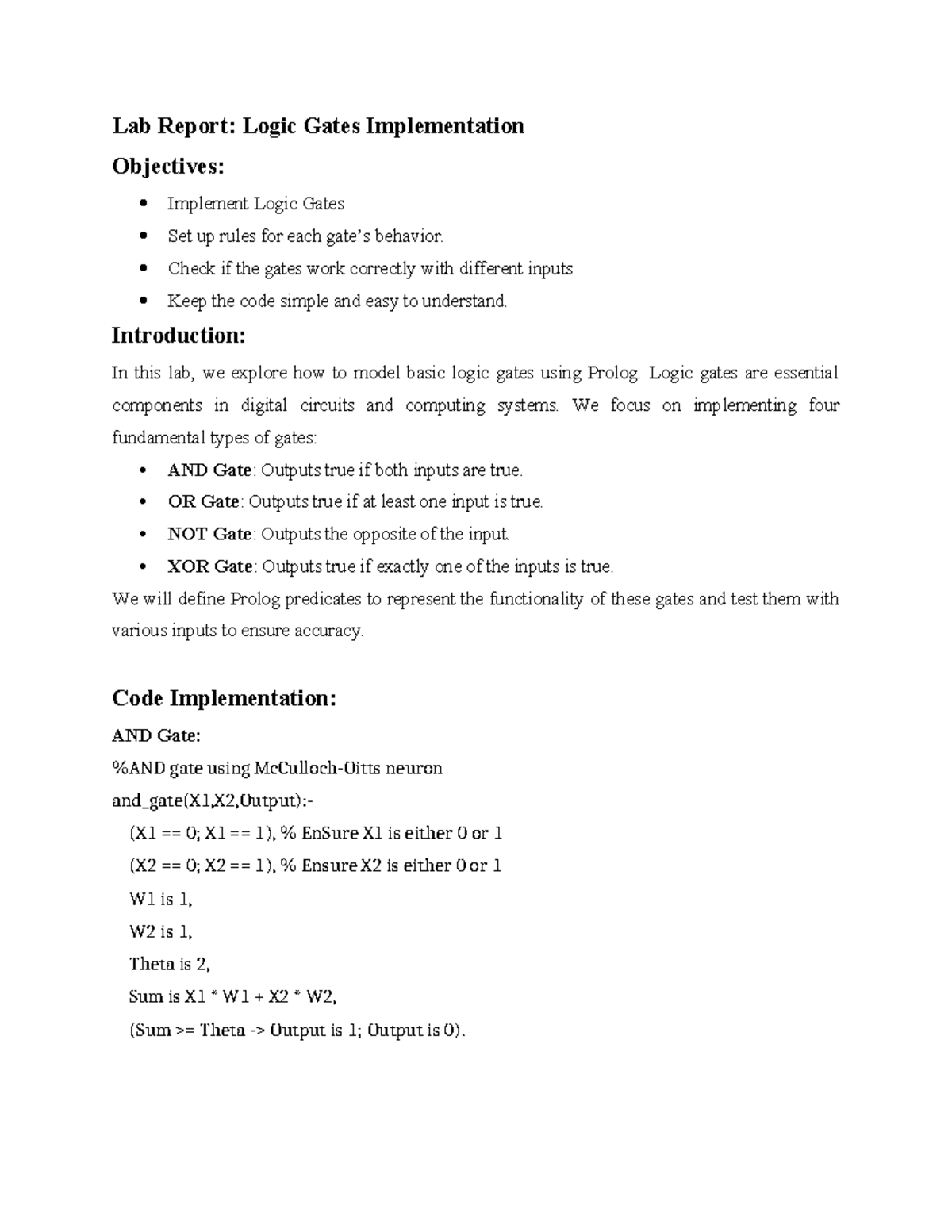 Lab Report: Logic Gates Implementation in Prolog - Studocu