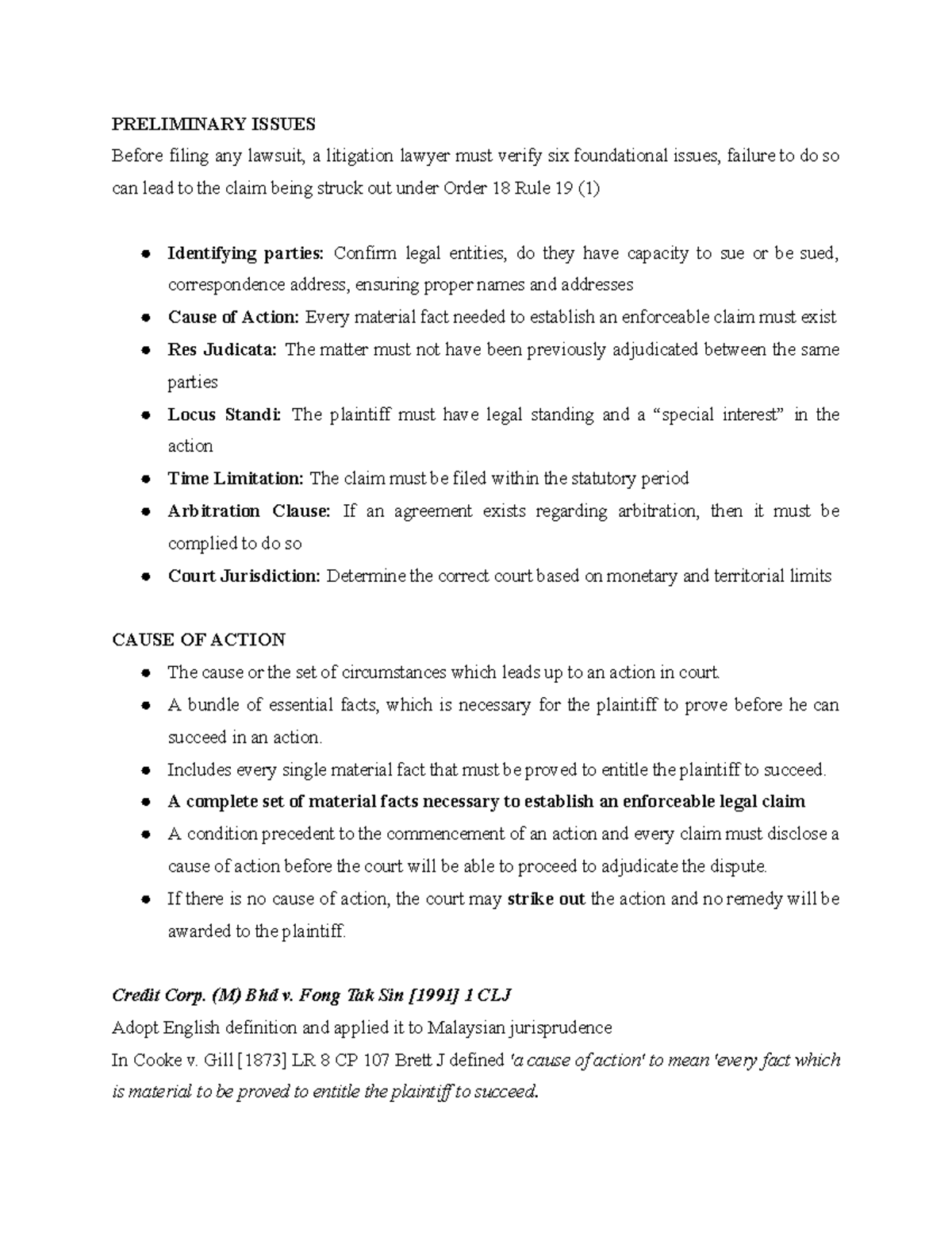 CP - Final Notes on Preliminary Issues: Cause of Action & Limitation ...