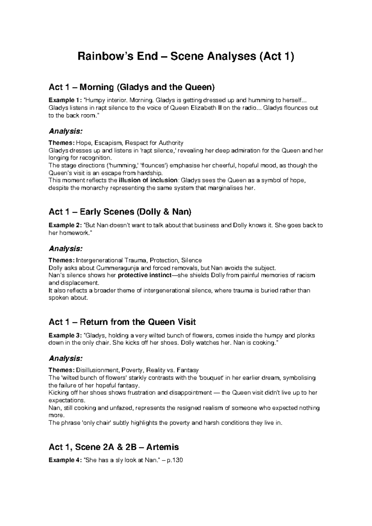 Rainbows End Scene Analyses (Act 1) - Themes & Insights - Studocu