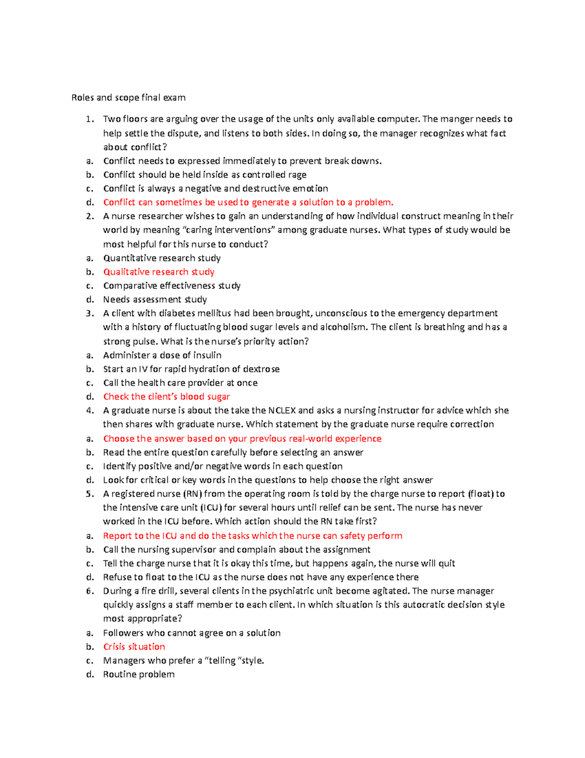 NURS 305 Role and Scope Final Exam Review Guide - Studocu