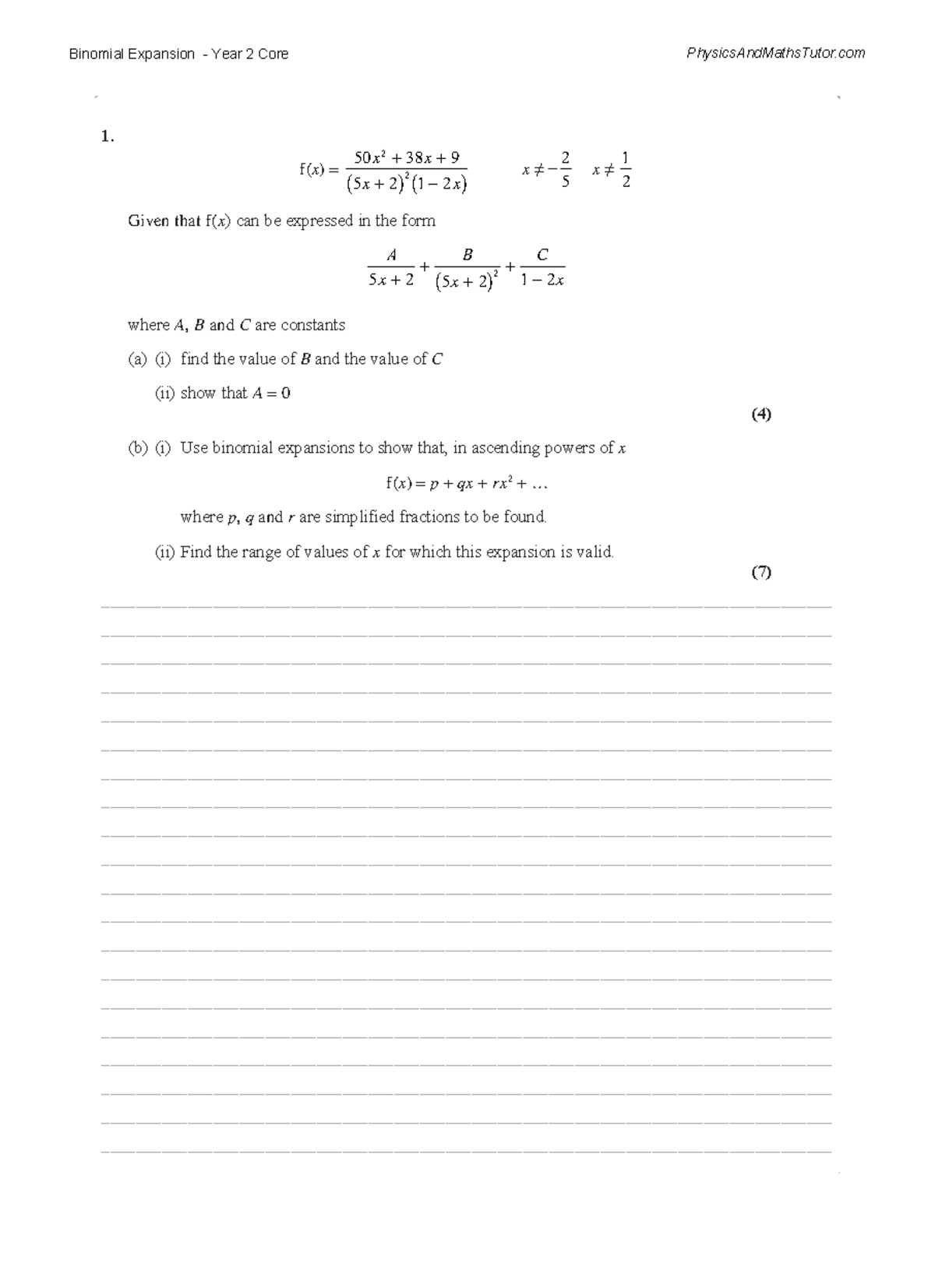 Binomial Expansion Year 2 Core Physics & Maths Tutor QP Paper 1 ...