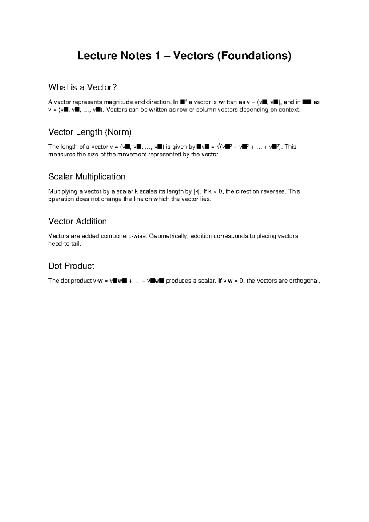 Lecture Notes 1: Understanding Vectors and Their Properties - Studocu