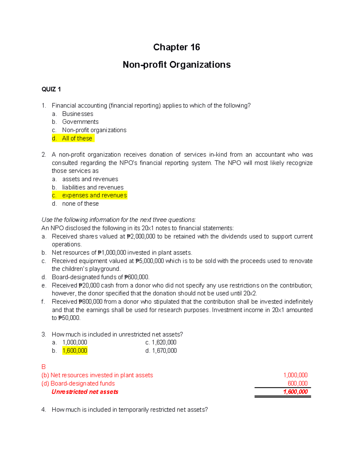 Chapter 16 Organizations Quiz 1 & 2 - Gov Acc Test Bank - Document Preview