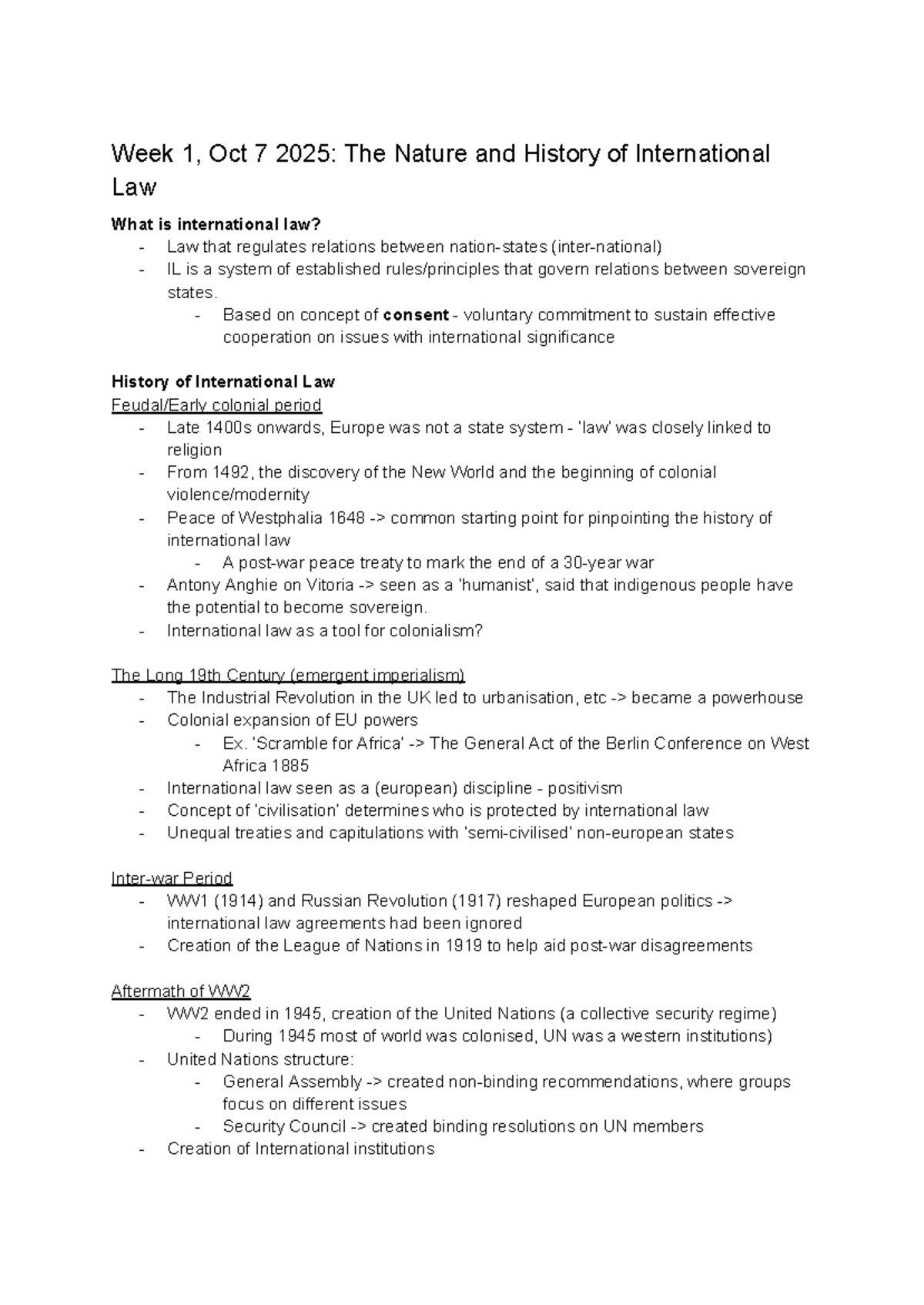 IL Lecture Notes: The Nature, History, and Sources of International Law ...