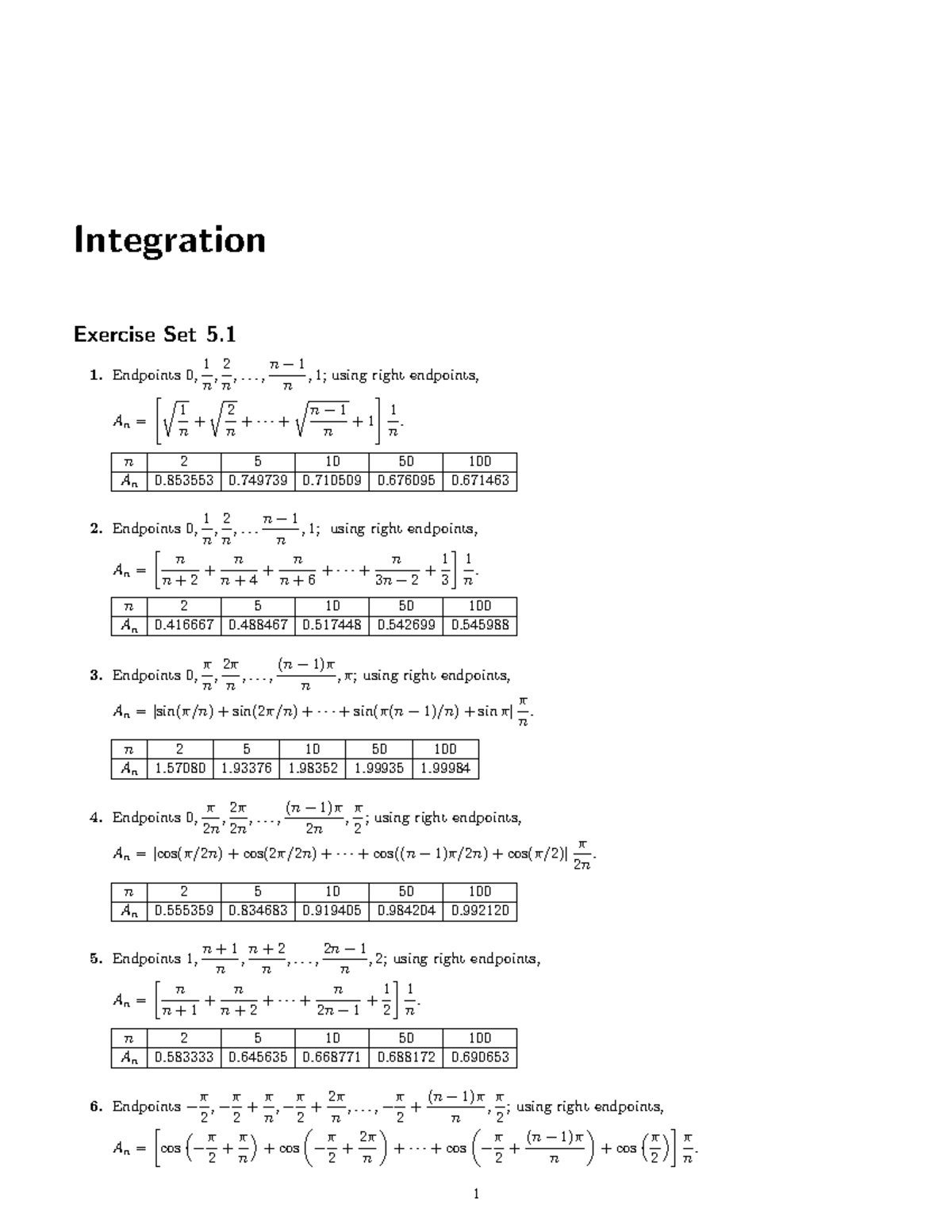 Integration Exercise Set 5.1 Solutions for Anton 12ed ET ISM - Studocu
