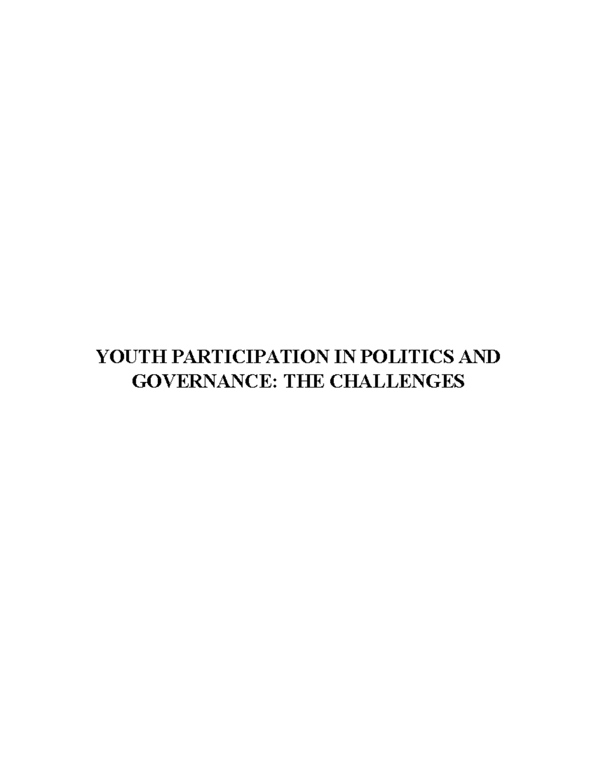 YOUTH PARTICIPATION IN POLITICS & GOVERNANCE: CHALLENGES IN NIGERIA ...