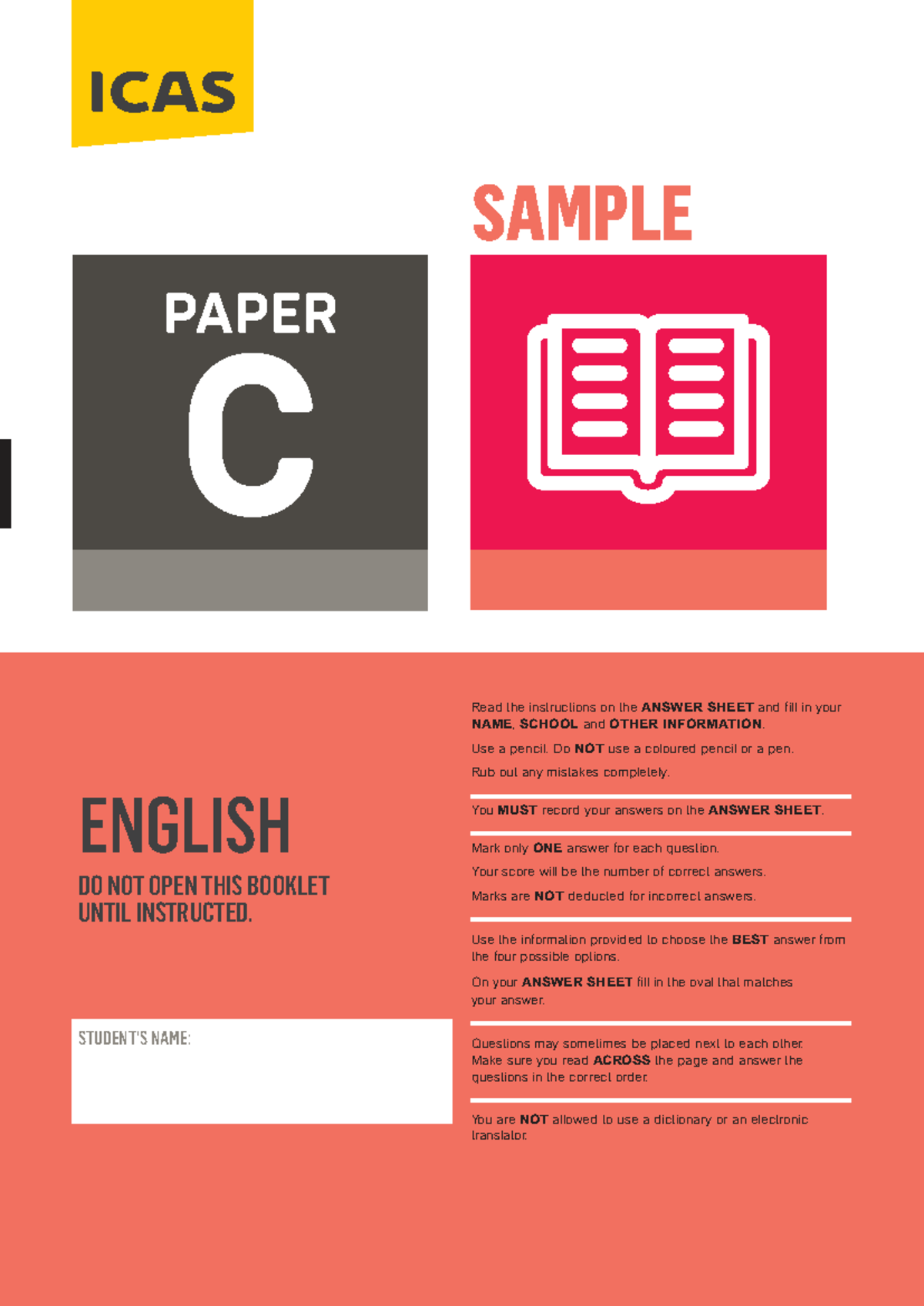 ICAS English Sample Paper C for Class 4 - Studocu