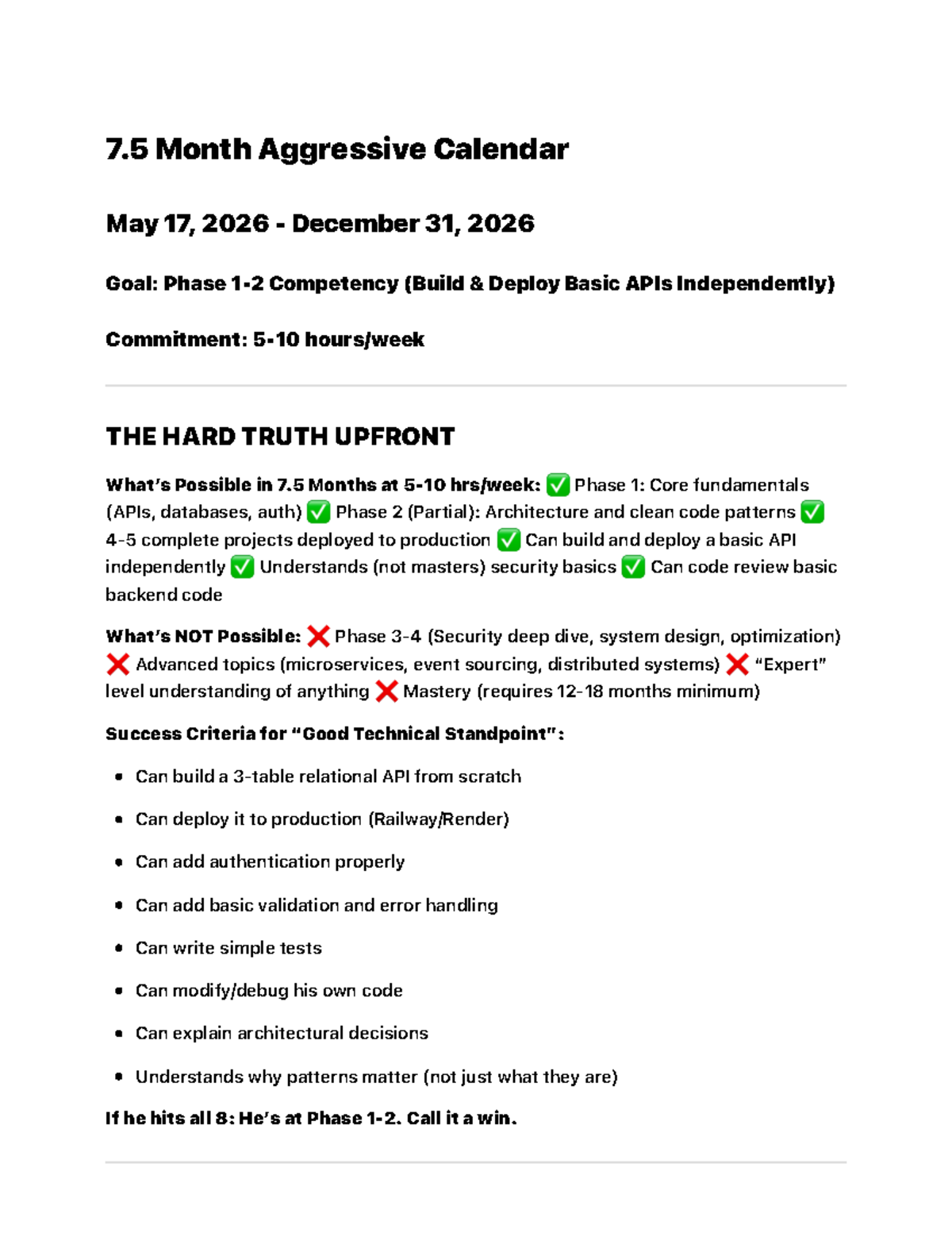 7.5-Month API Development Calendar (May 17 - Dec 31, 2026) - Studocu