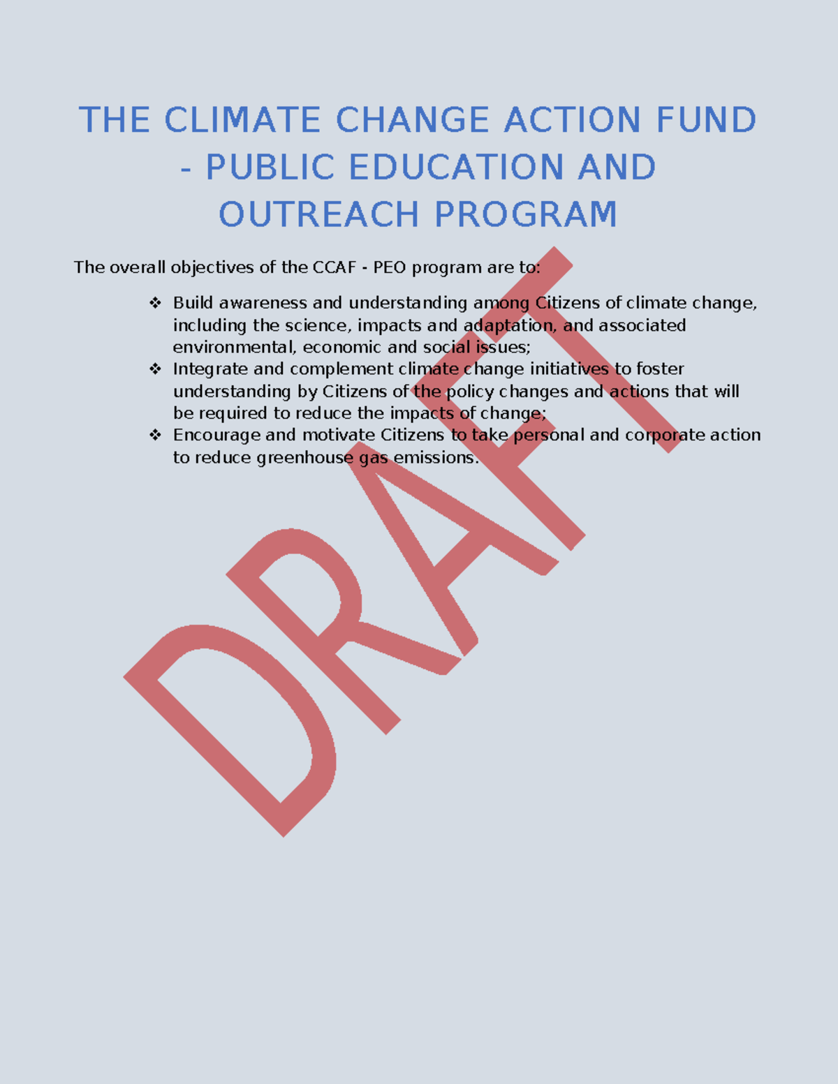 CCAF PEO Program: Climate Change Awareness & Project Proposals - Studocu