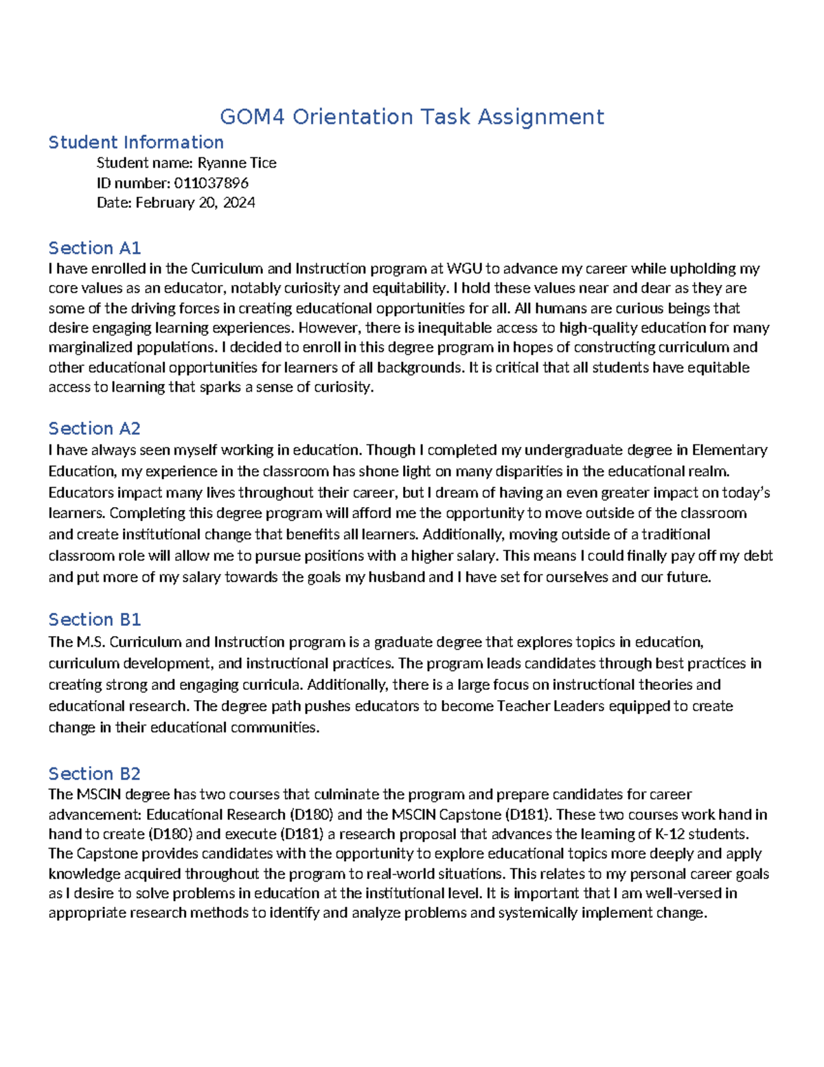 ORA1 - GOM4 Orientation Task Assignment Overview and Strategy - Studocu