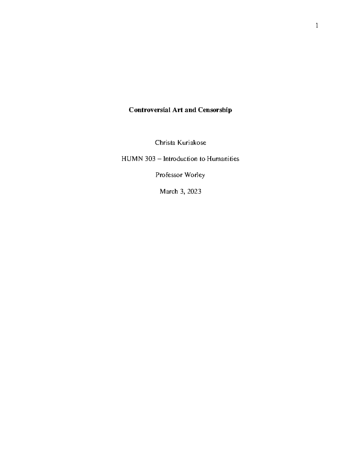 (HUMN 303) Week 7 Assignment - Analysis of Controversial Art - Studocu