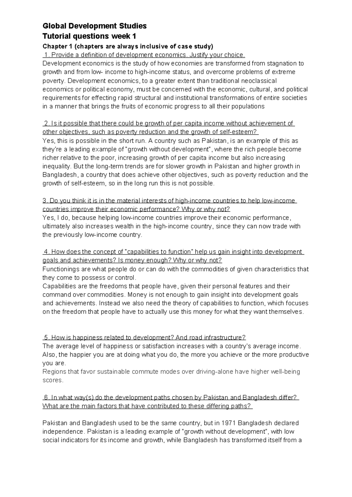 Global Development Studies (GDS 101) Week 1 Tutorial Questions ...