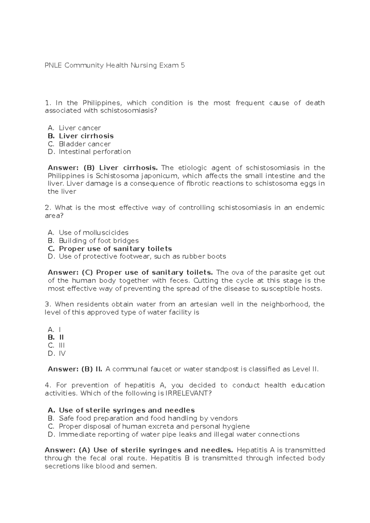 PNLE Community Health Nursing Final Exam 5 Study Guide - Studocu