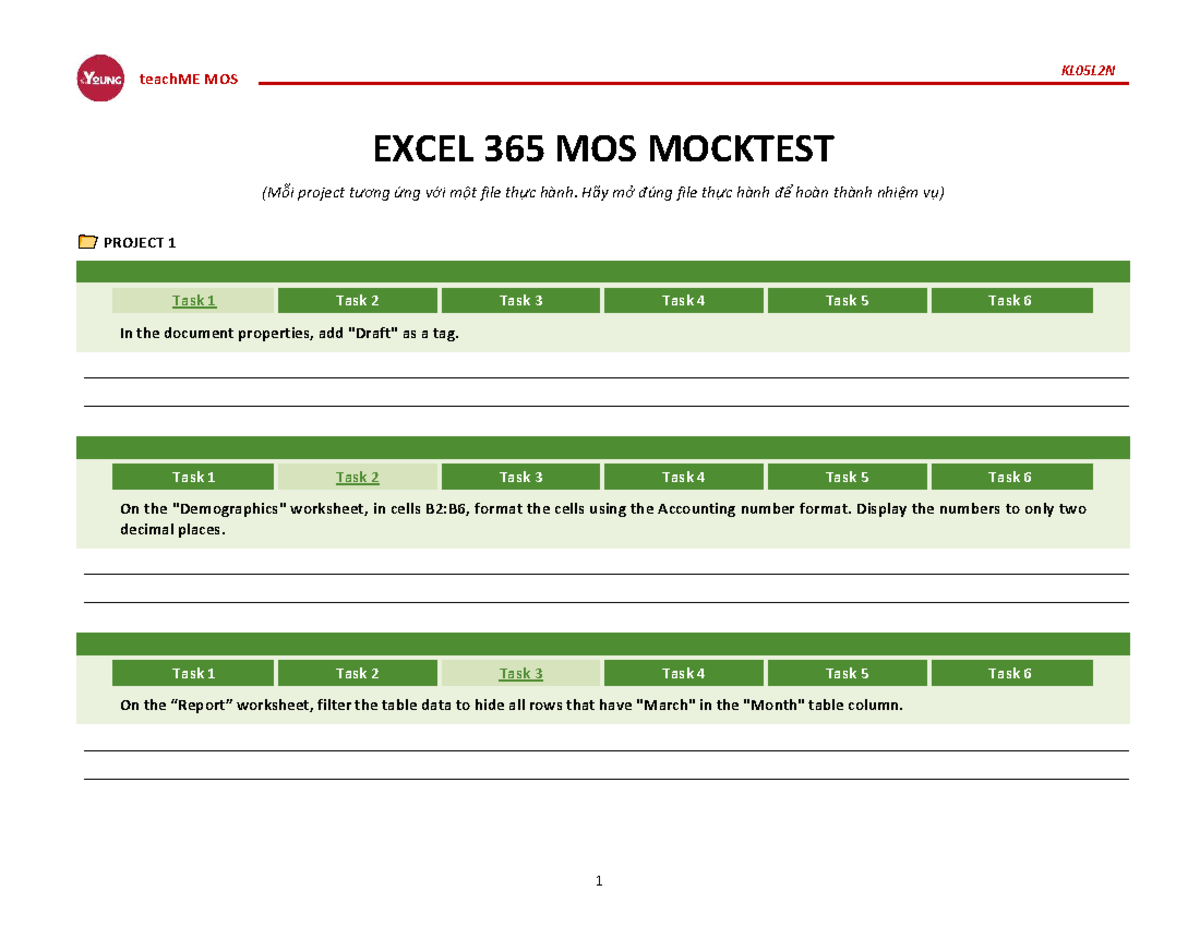 KL05L2N teachME MOS EXCEL 365 Mock Test Project Tasks - Studocu