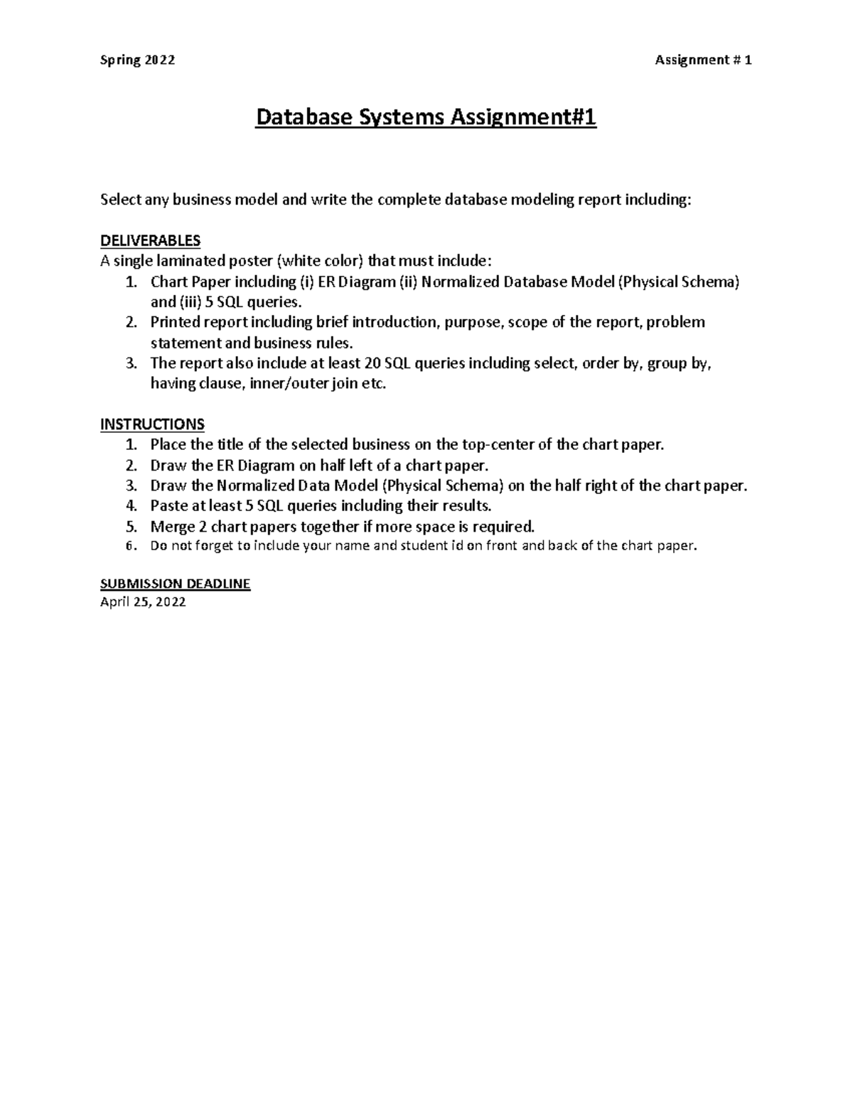 Database Systems Assignment #1: Complete Modeling & SQL Queries - Studocu