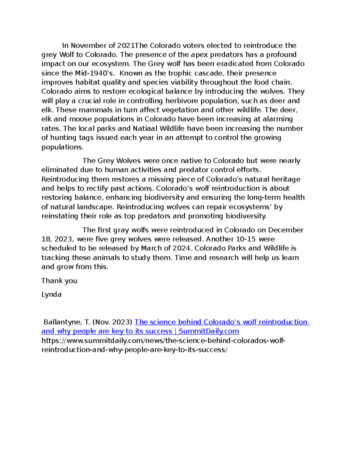 Discussion 4-1: The Impact of Grey Wolf Reintroduction on Ecosystems ...