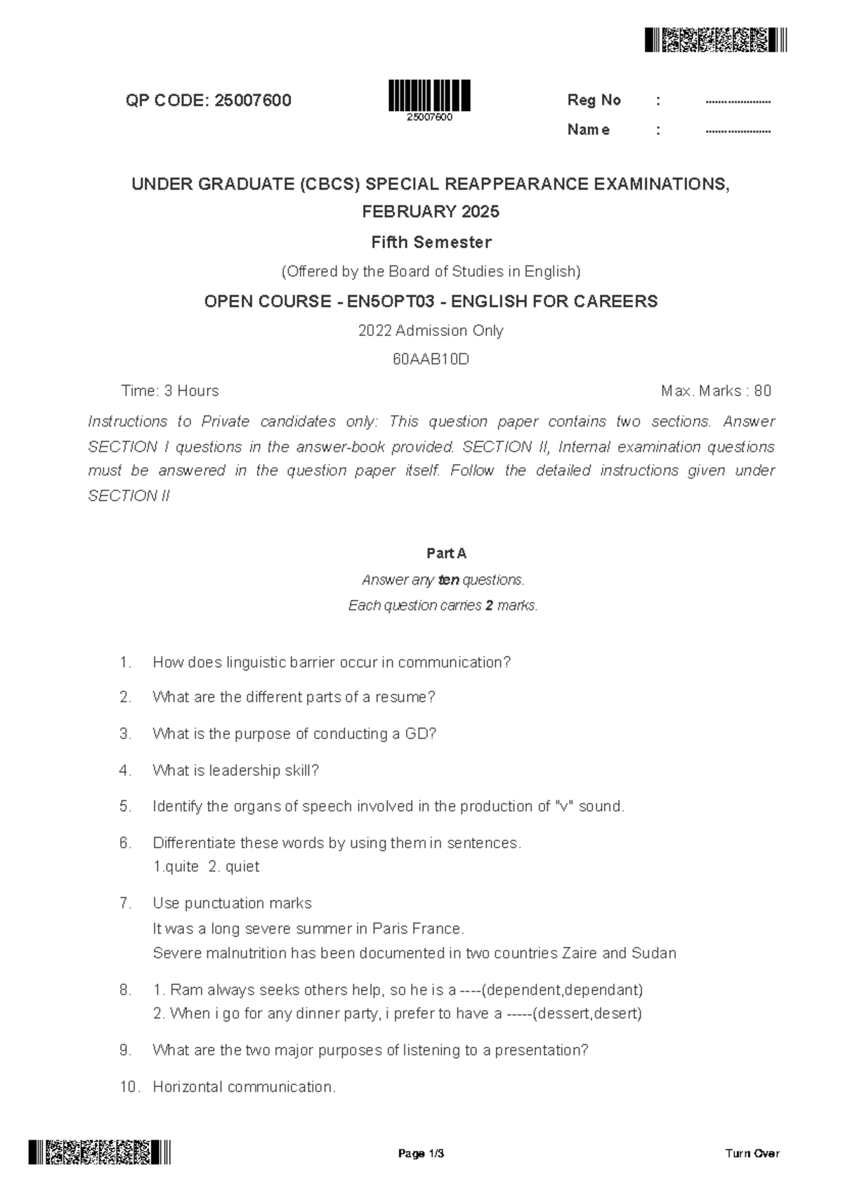 QP CODE: 25007600 EN5OPT03 English for Careers Exam Notes - Feb 2025 ...