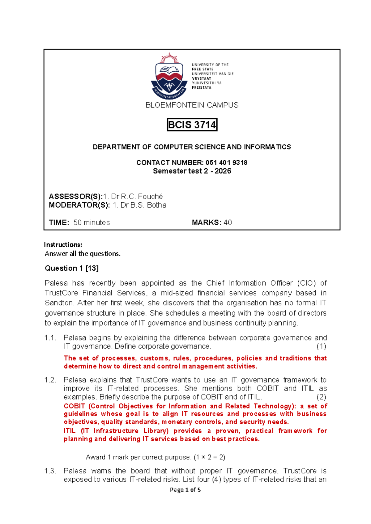 BCIS 3714 Semester Test 2 Memo 2026: IT Governance & ERP Insights - Studocu
