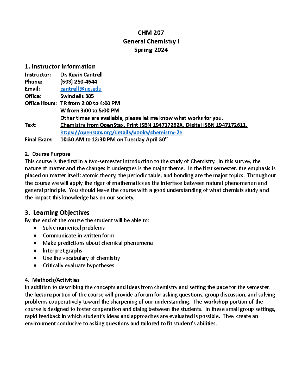 CHM 207 General Chemistry I Syllabus - Spring 2024 - Studocu