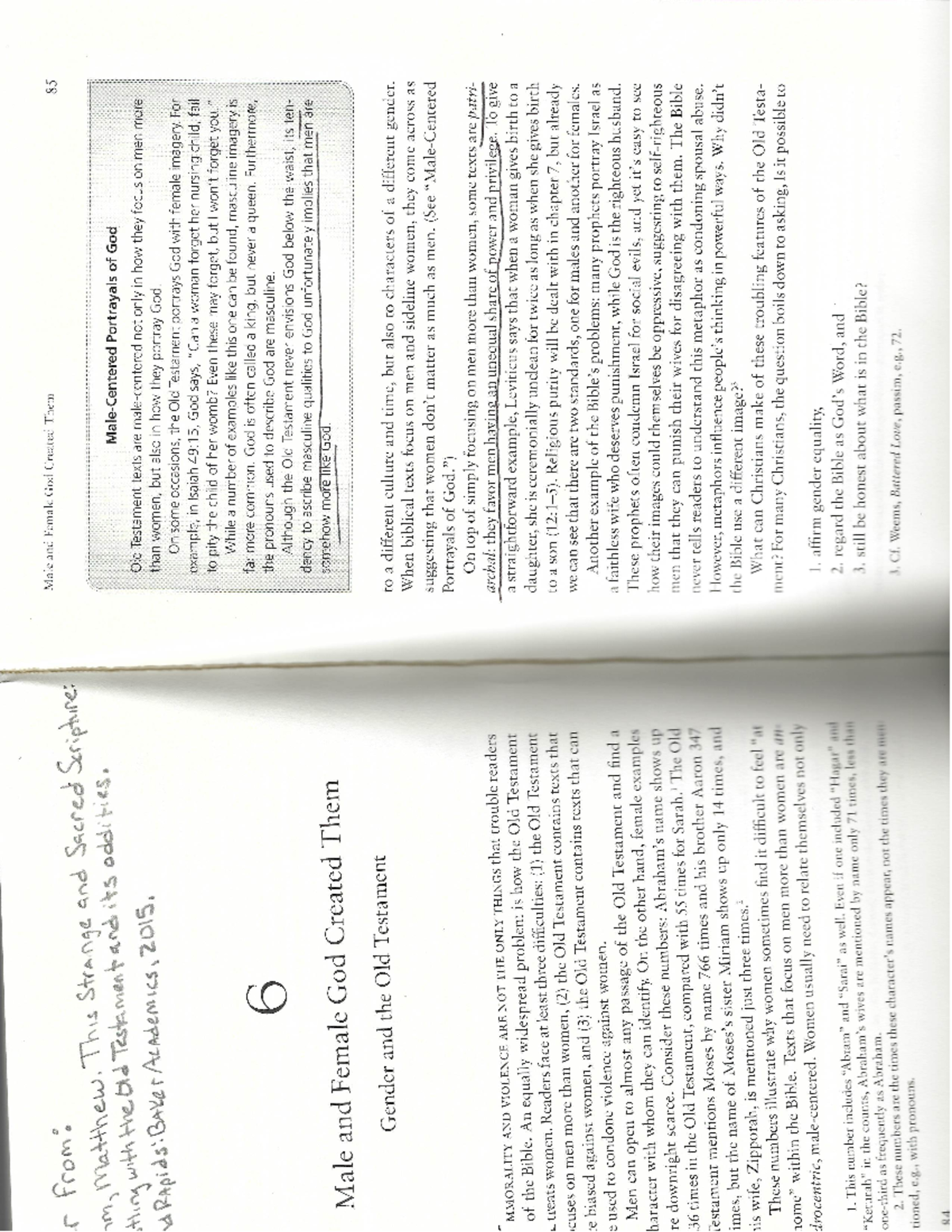 Midterm Review Notes for BIO101: Gender Portrayals in the Old Testament ...