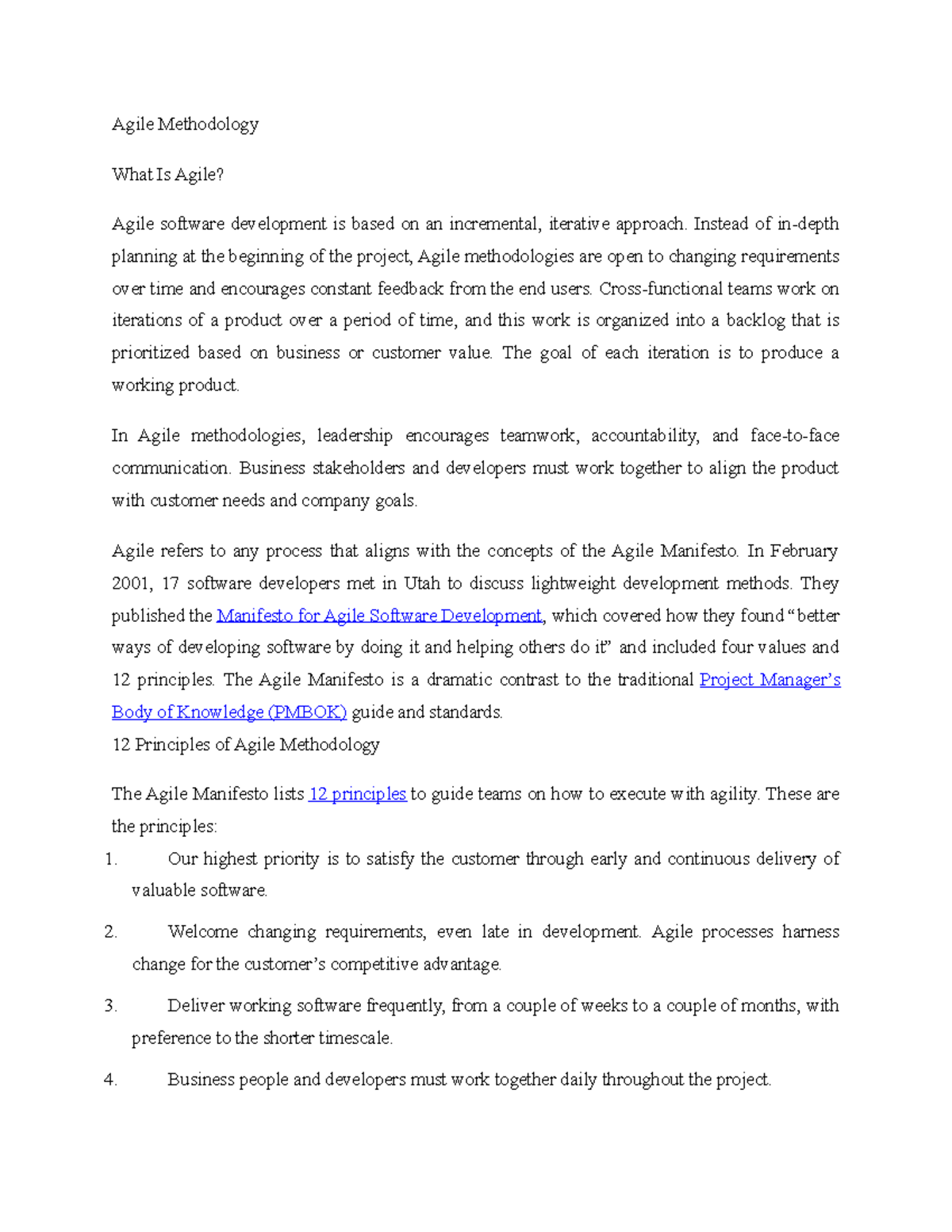 Agile Methodology - Lecture Notes on Development Principles and ...