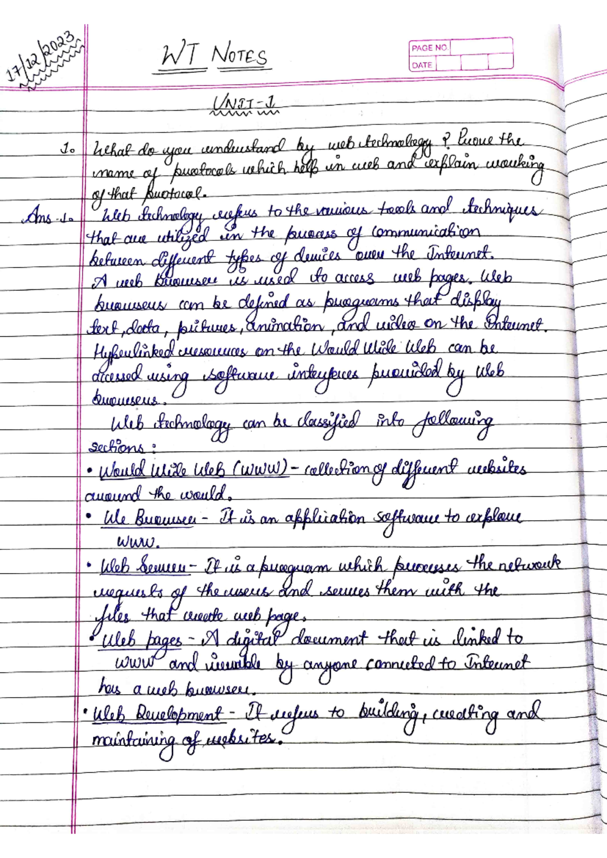 WT Course Study Notes and Key Concepts Overview - Studocu