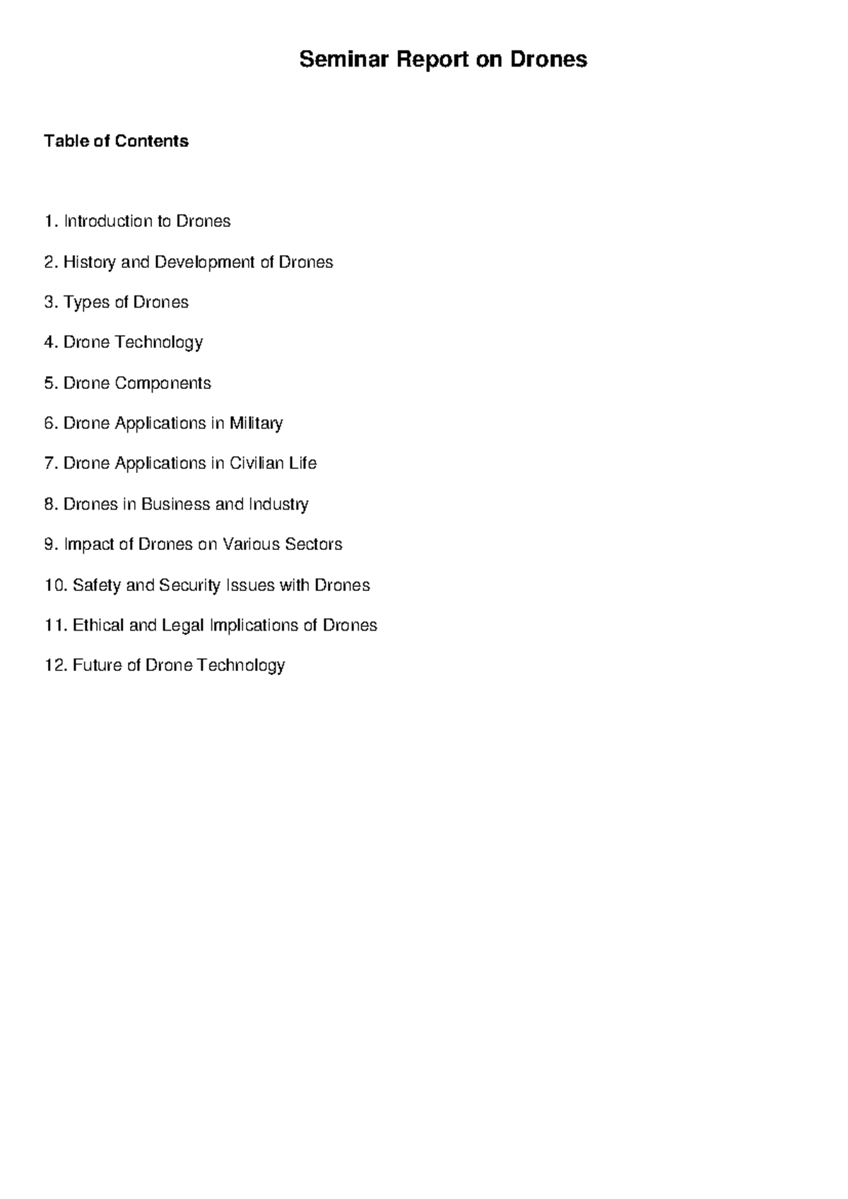 Seminar Report on Drones: History, Technology, and Applications - Studocu