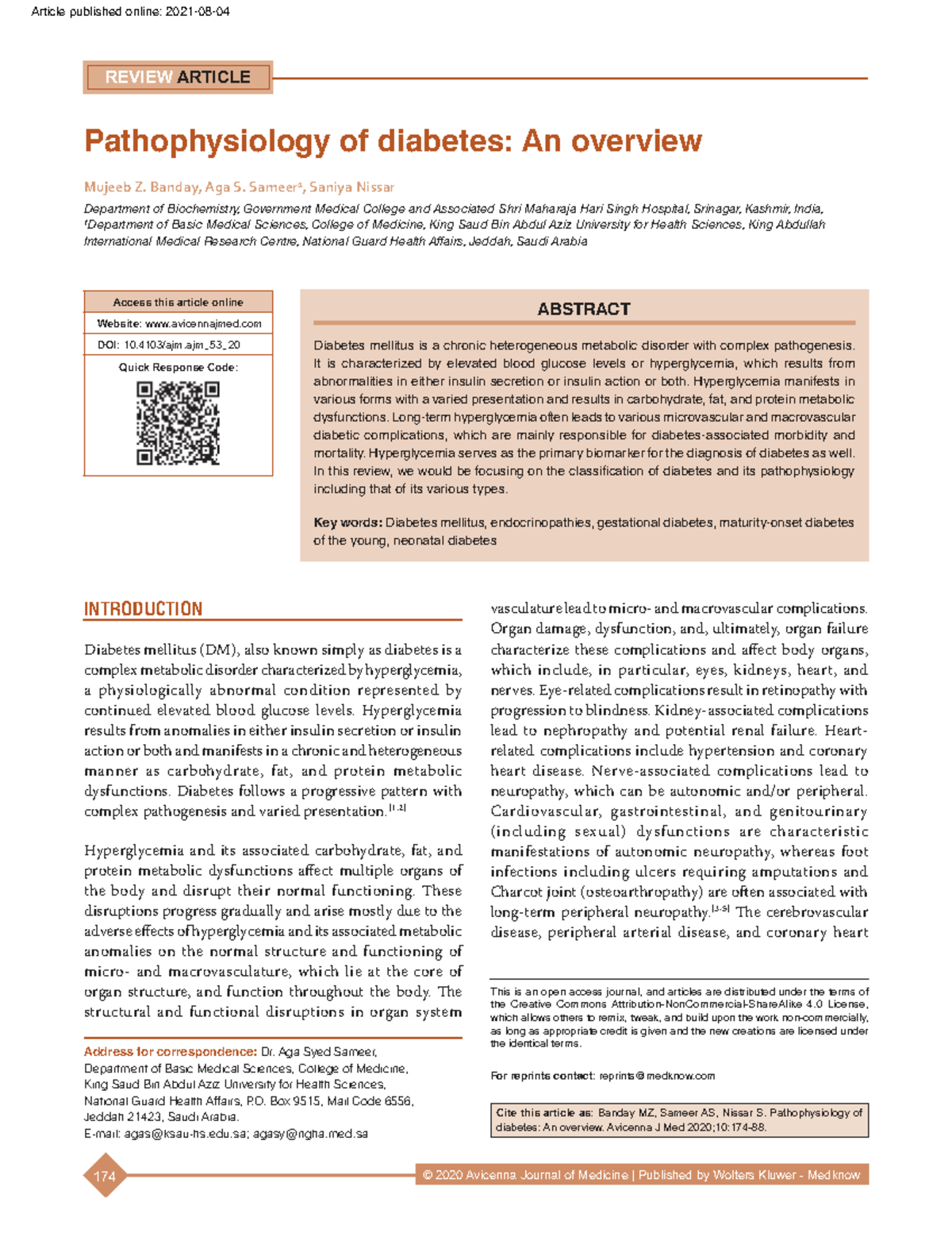 REVIEW ARTICLE: Pathophysiology of Diabetes Mellitus - An Overview ...