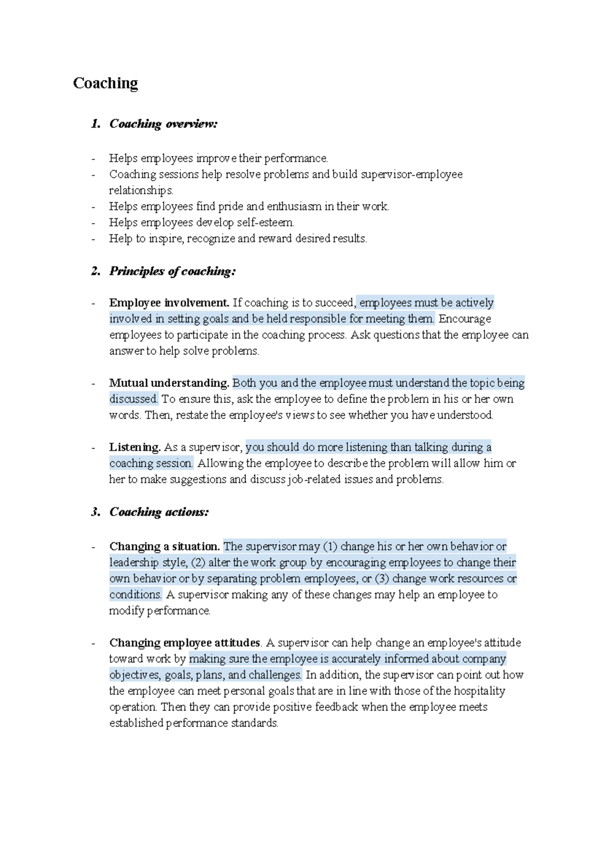 Coaching Principles and Actions for Employee Development - jjj - Studocu