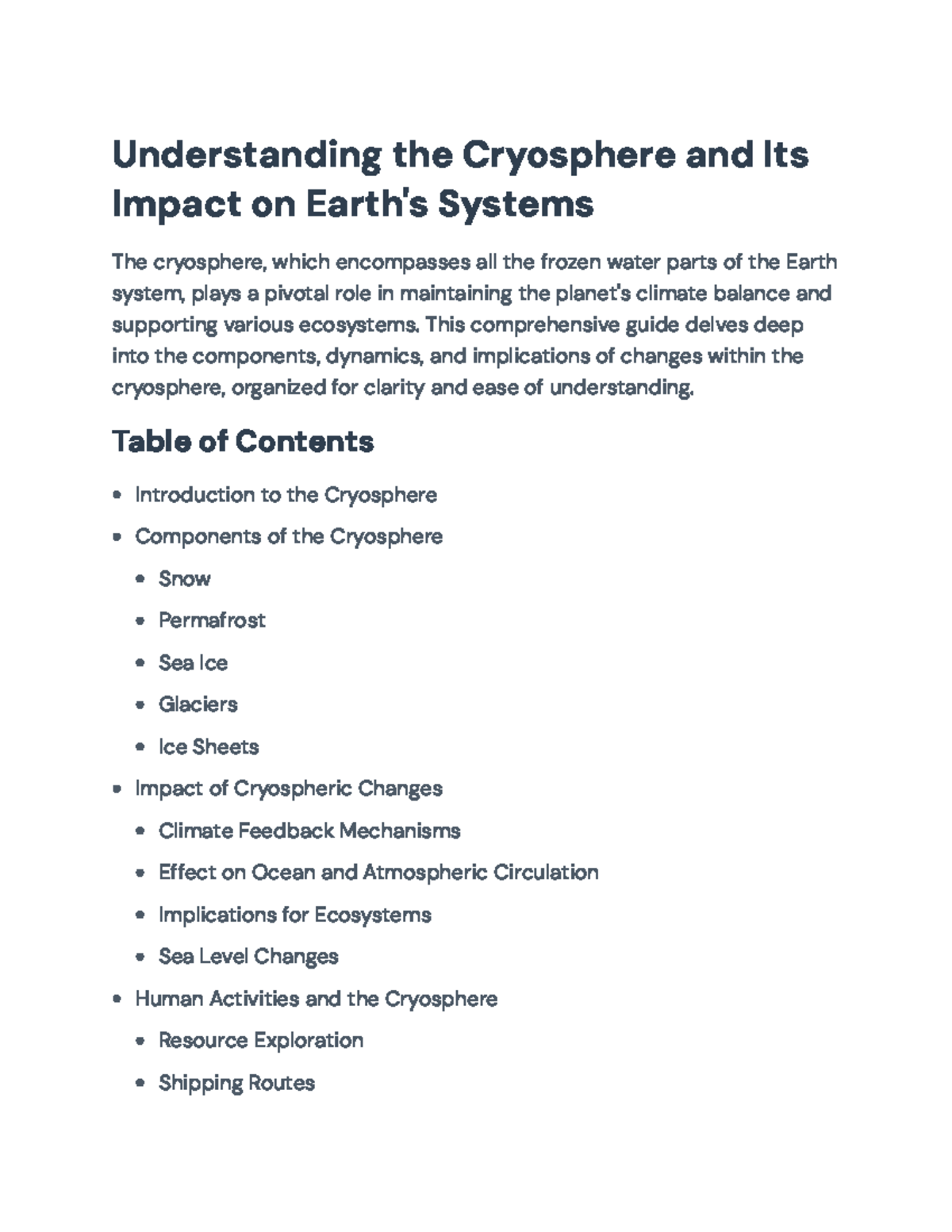 Understanding the Cryosphere: Climate Impact & Human Influence (ENV 101 ...