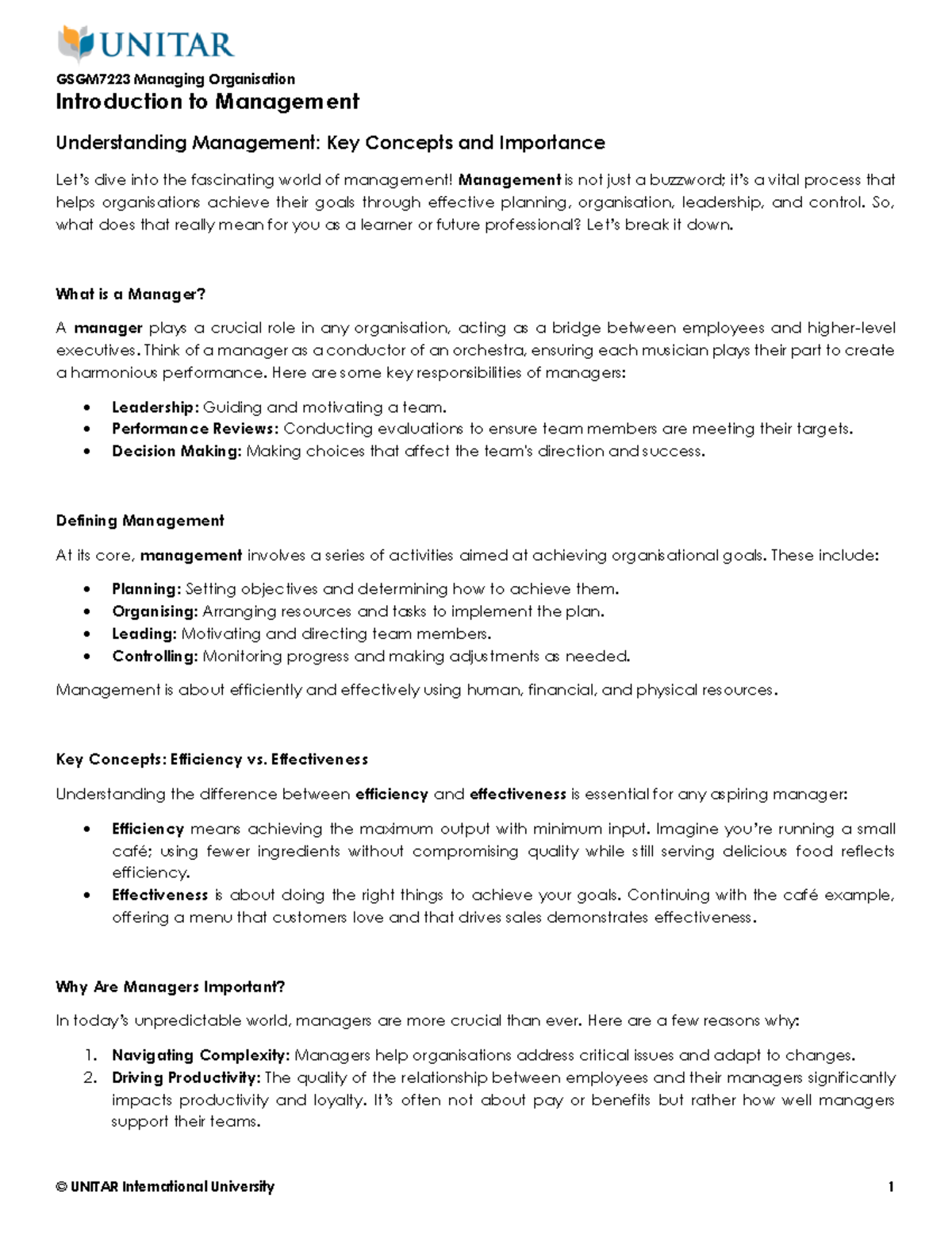 GSGM7223 - FINAL YEAR PROJECT - Introduction to Management ...