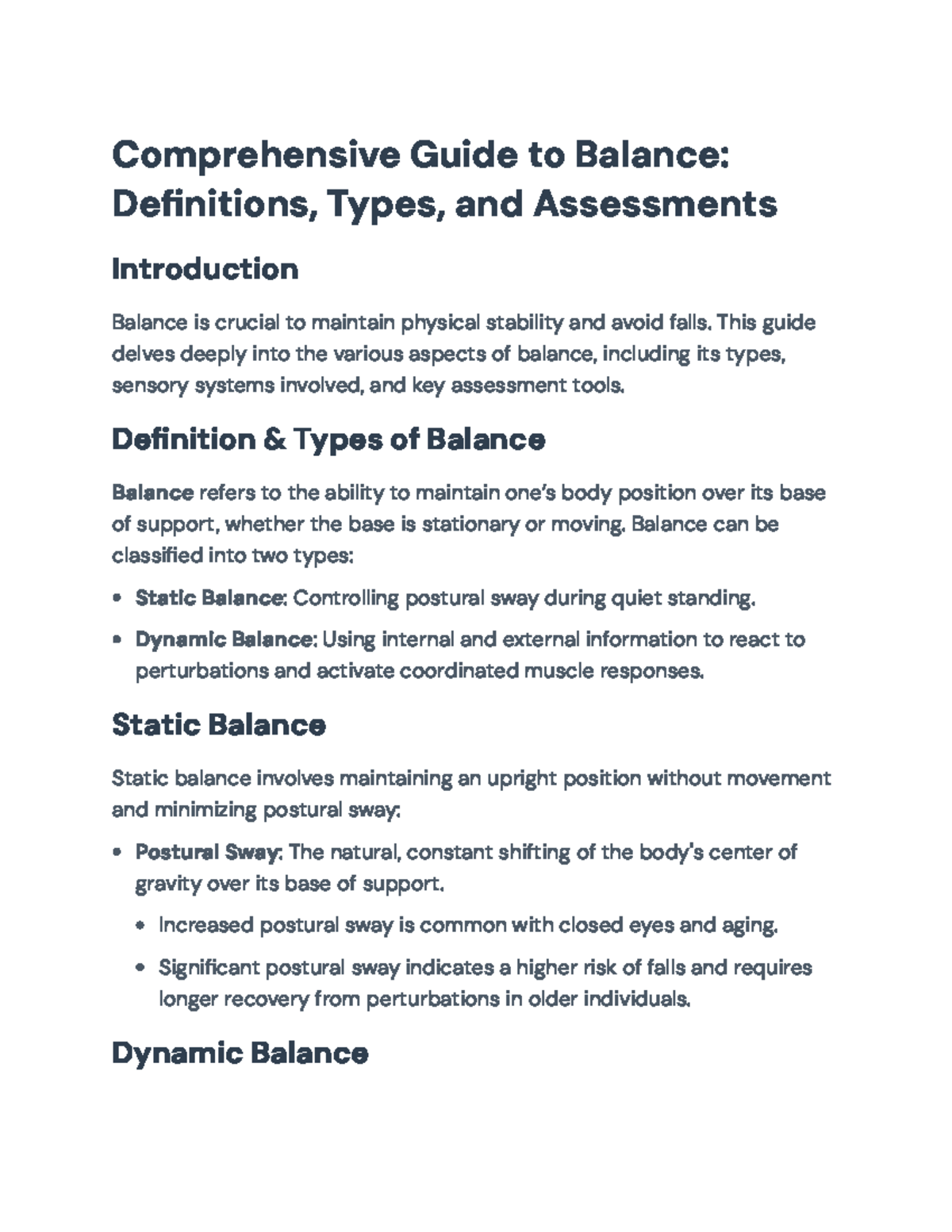 Comprehensive Guide to Balance: Types, Assessments & Implications - Studocu