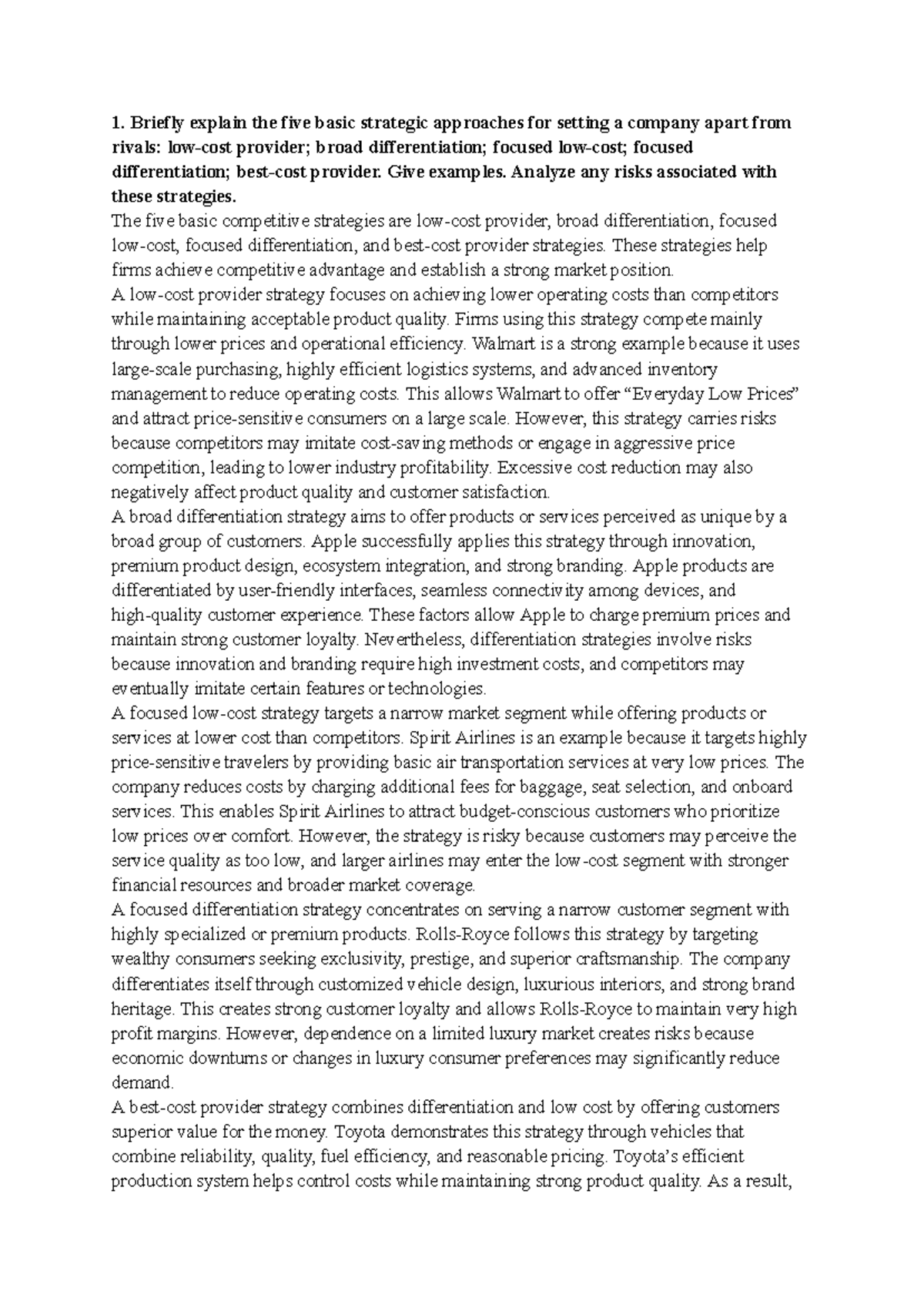 NEU - Competitive Strategies: Analysis, Examples, and Risks - Studocu