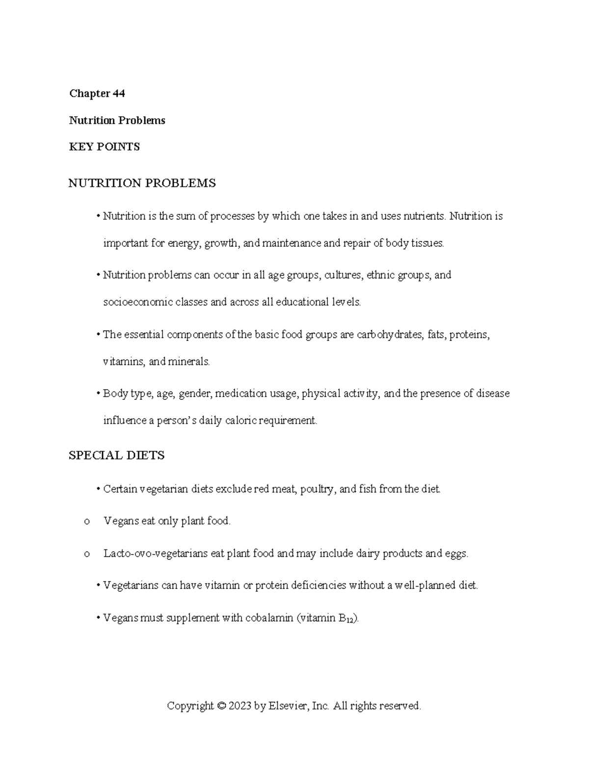 Chapter 44 Nutrition Problems: Key Insights and Special Diets - Studocu