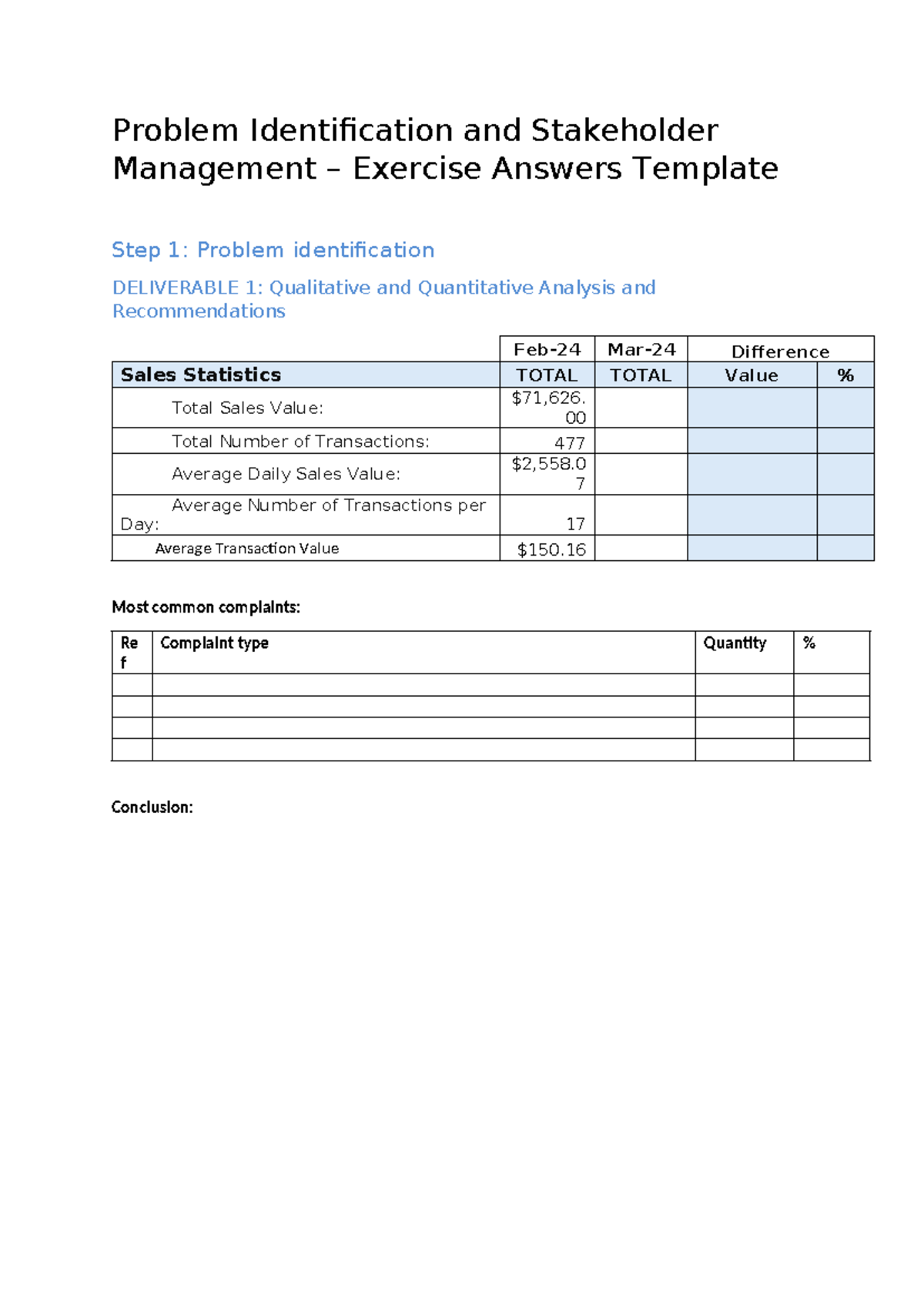 Problem Identification & Stakeholder Mgmt – Exercise Answers Template ...