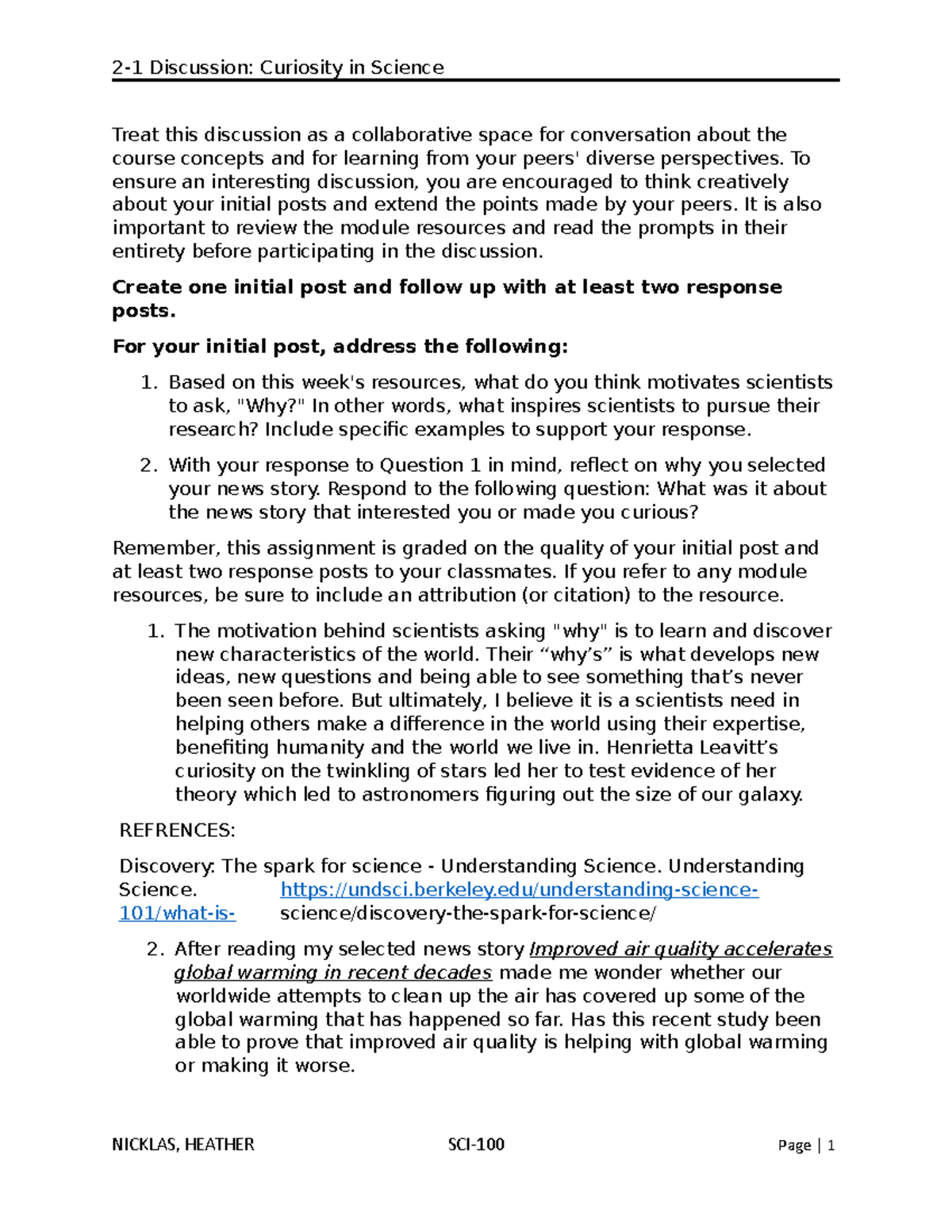 2-1 Discussion on Curiosity in Science: Insights and Reflections - Studocu