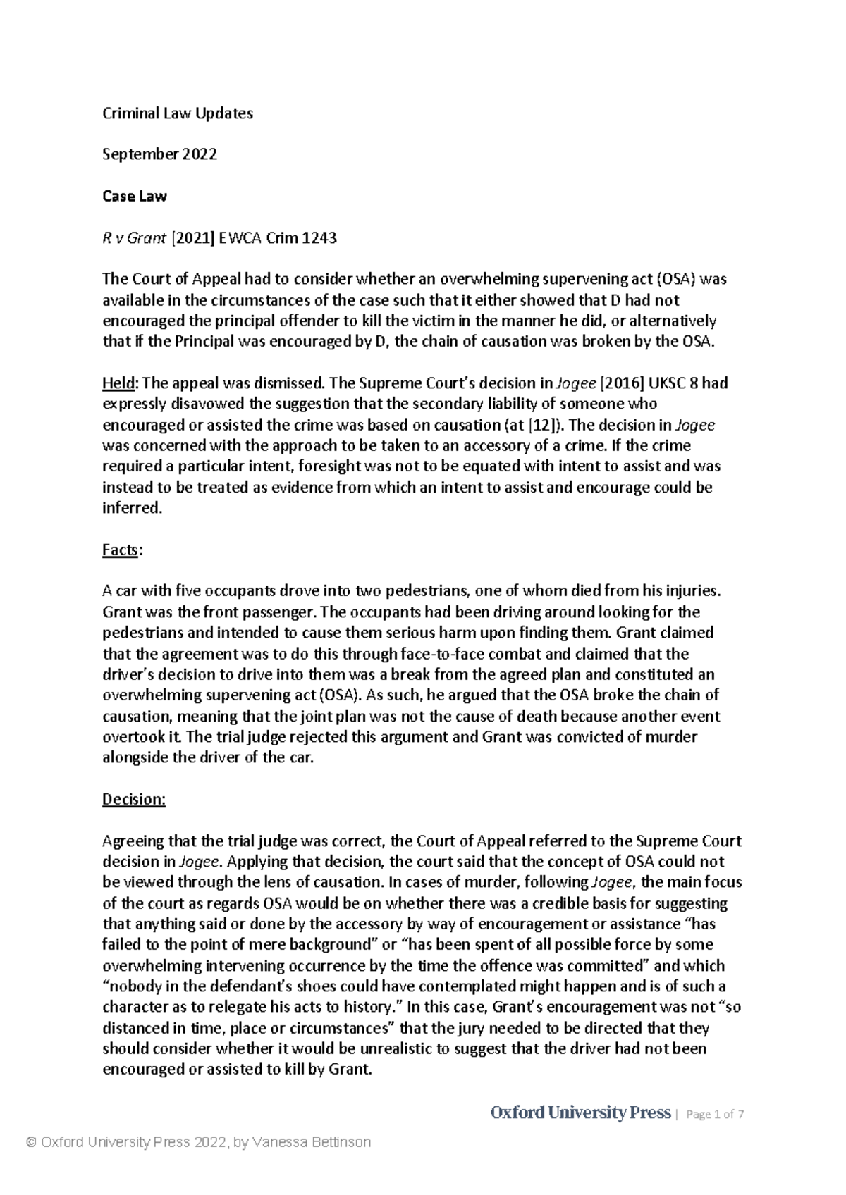 Criminal Law Case Updates - September 2022 (002) Final Exam Notes - Studocu