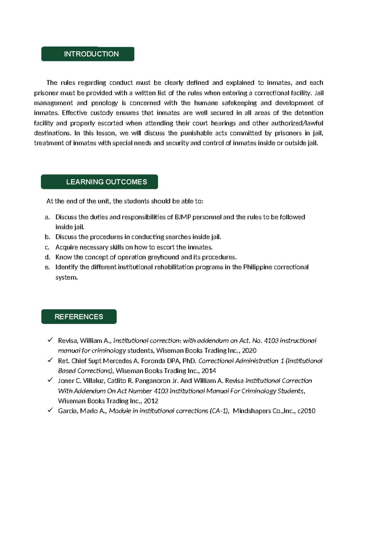 COAD 311 SF MOD - Inmate Conduct and Classification Guidelines - Studocu
